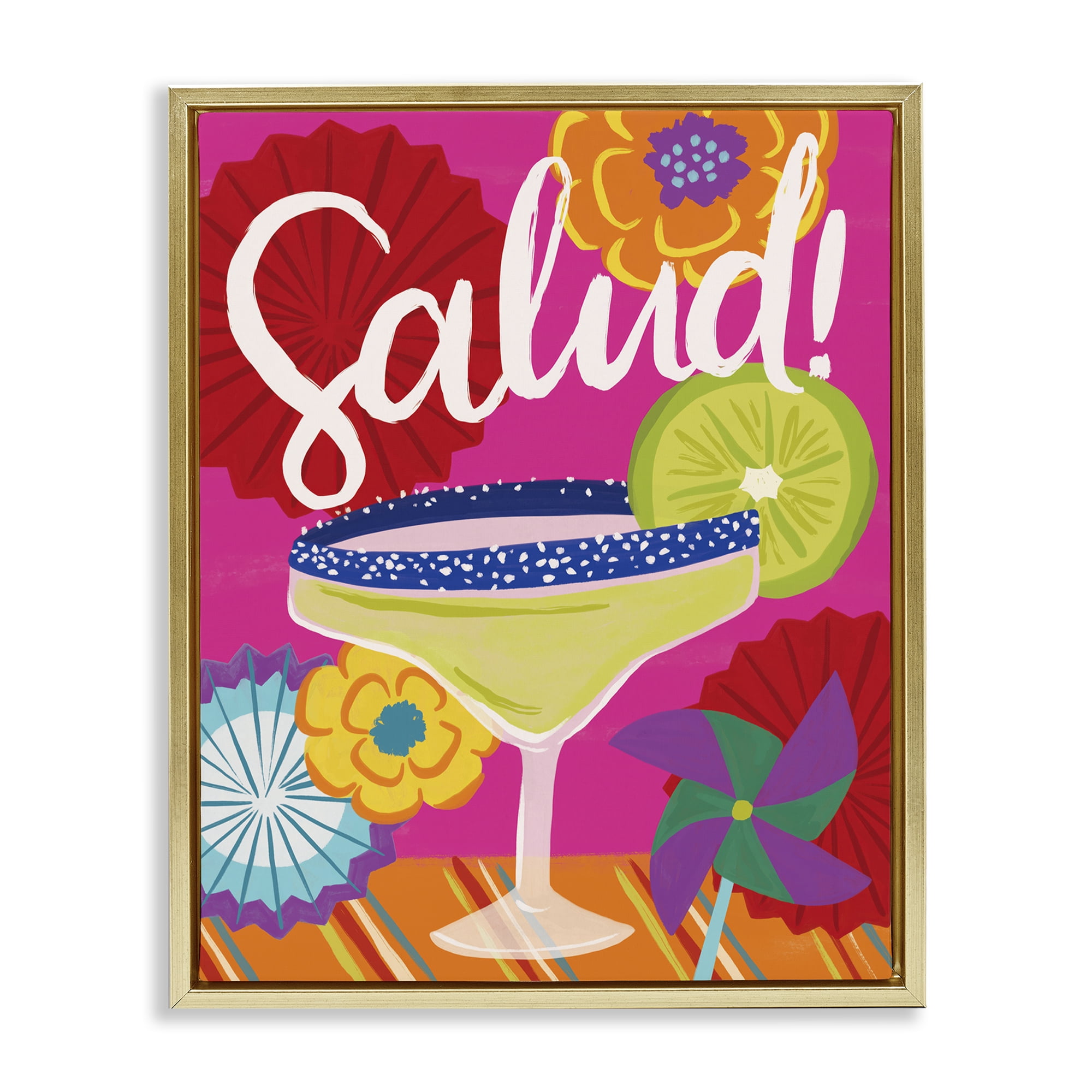 Stupell Industries Salud Margarita Drink Food & Beverage Painting Gold Floater Framed Canvas Art Print Wall Art, 25 x 31