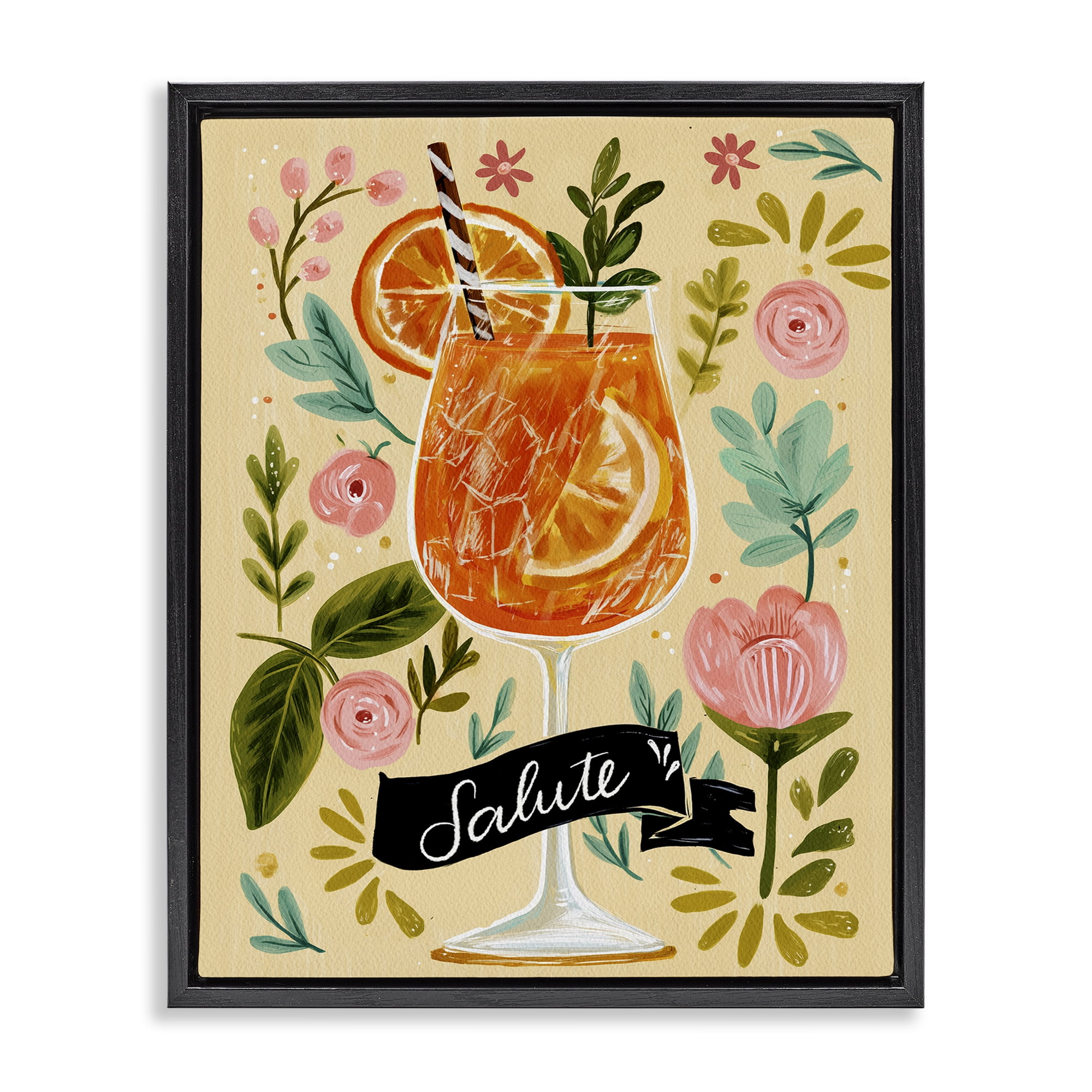 Stupell Industries Salute Citrus Cocktail Black Framed Floater Canvas Wall Art, design by Yen