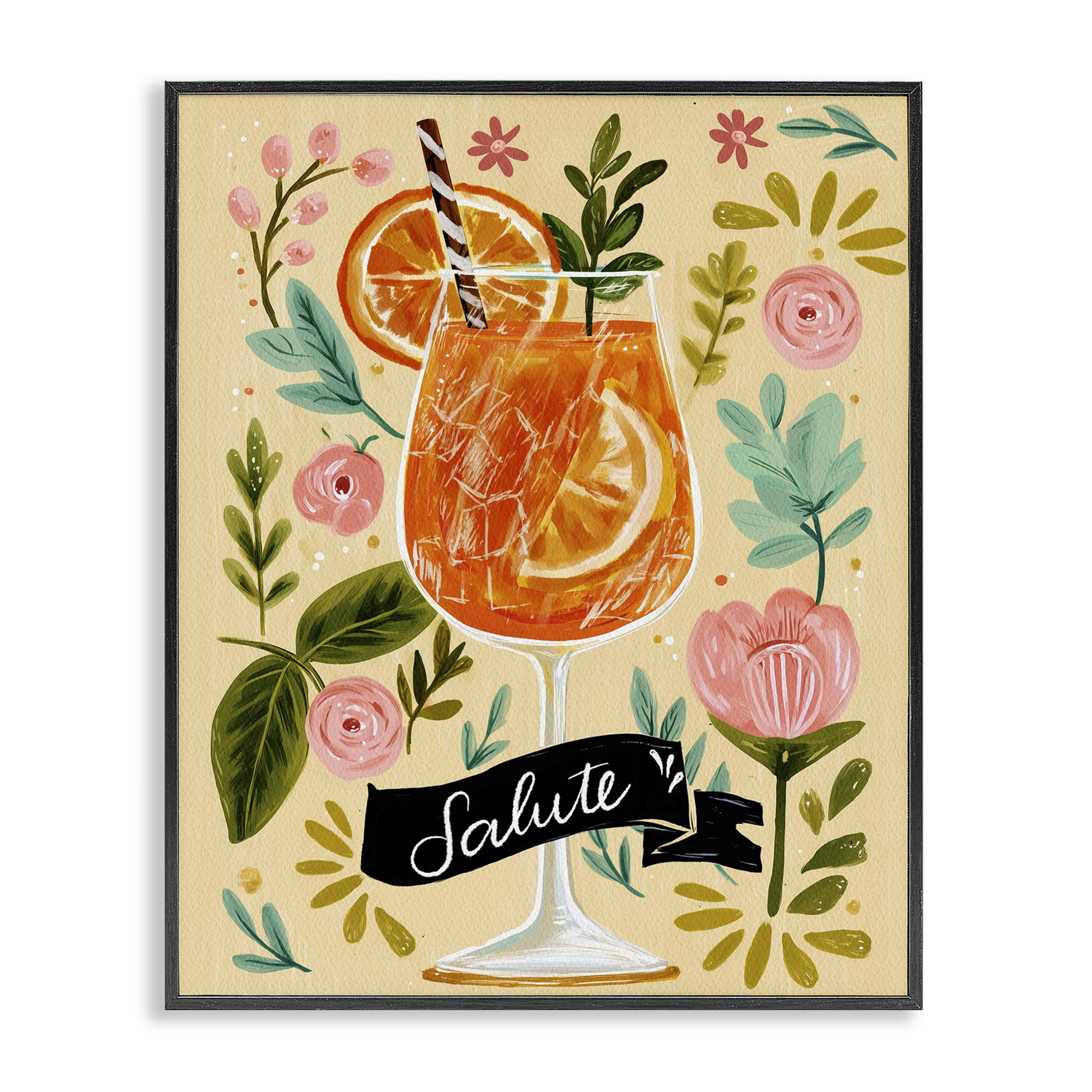 Stupell Industries Salute Citrus Cocktail Black Framed Giclee Art, design by Yen