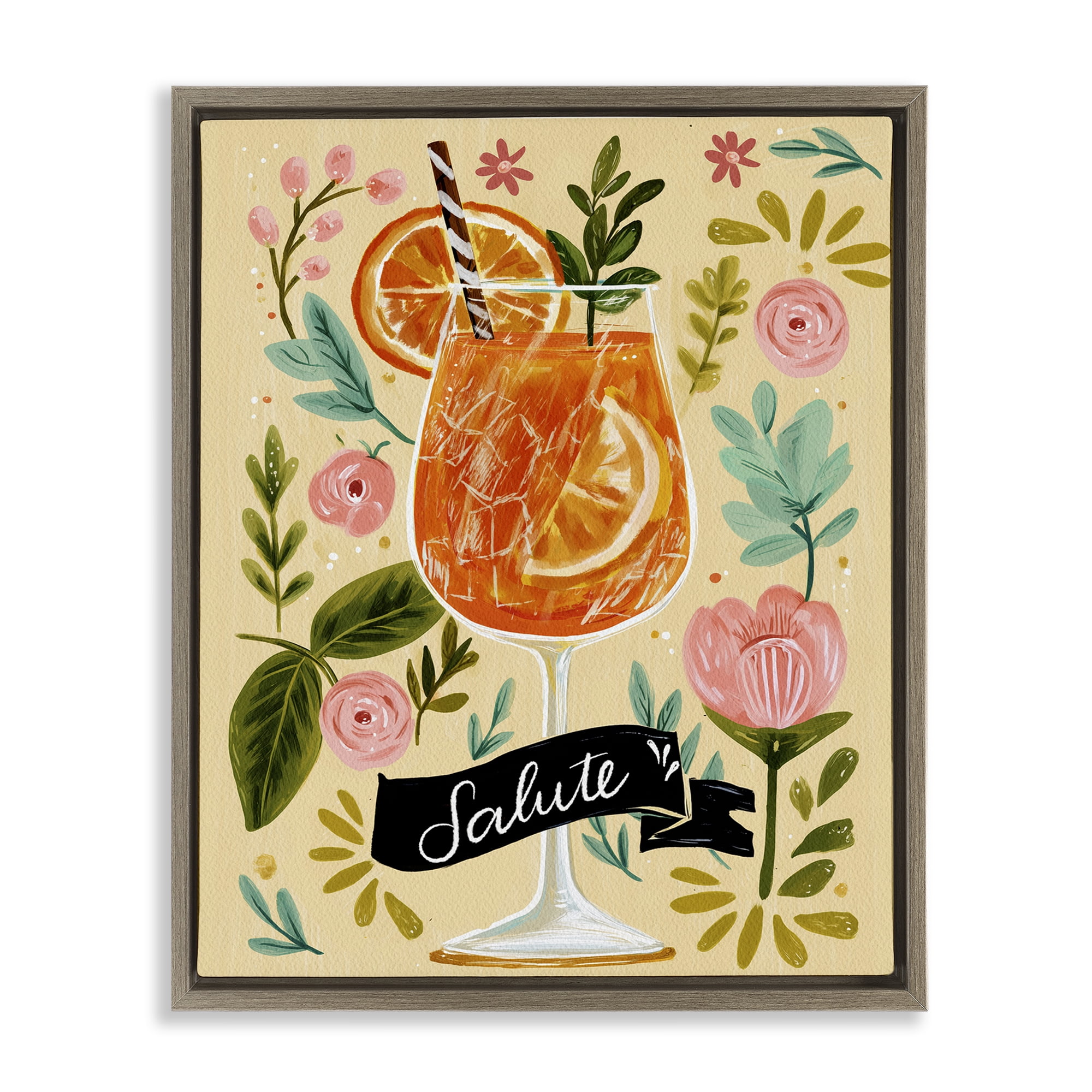 Stupell Industries Salute Citrus Cocktail Brown Framed Floater Canvas Wall Art, design by Yen