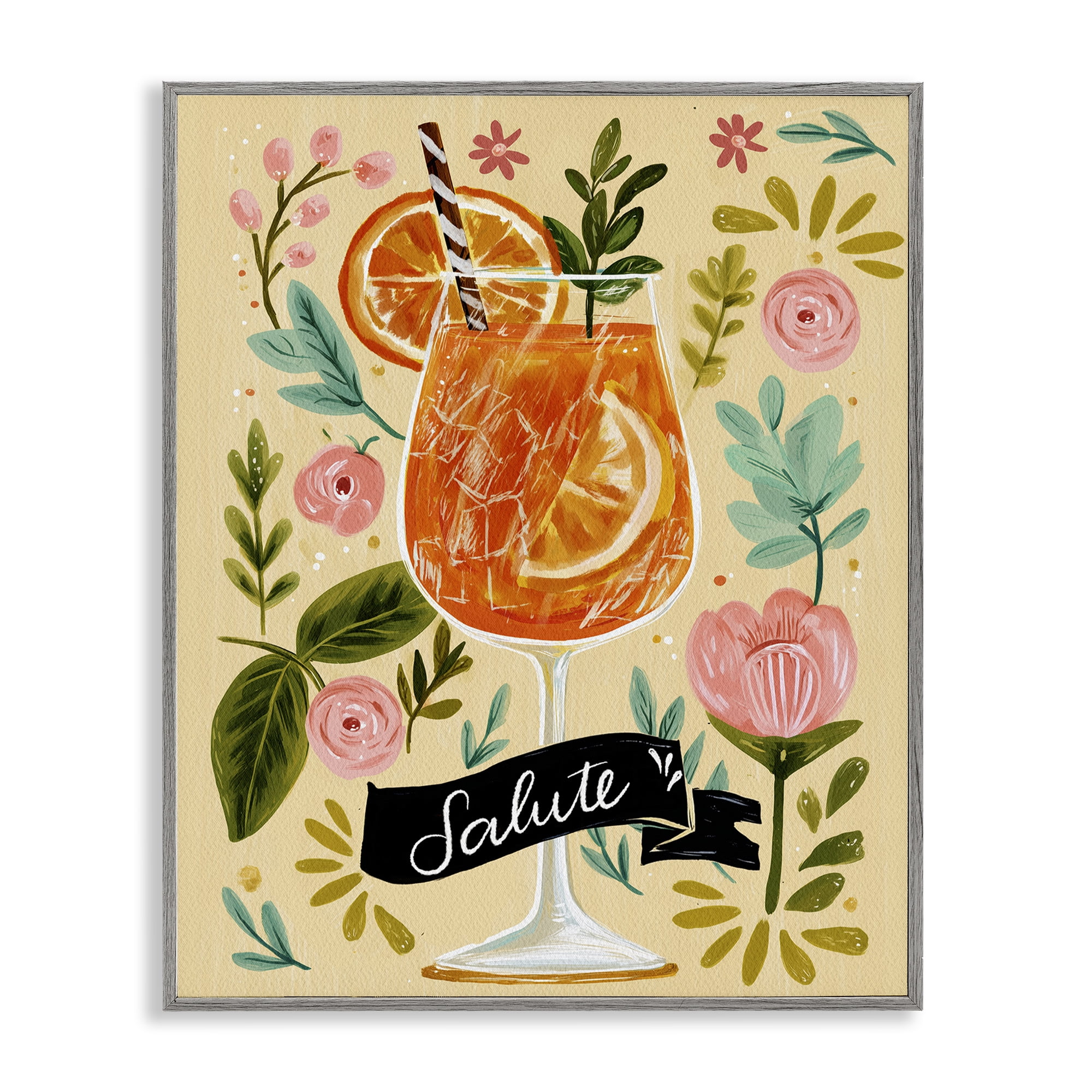 Stupell Industries Salute Citrus Cocktail Gray Framed Giclee Art, design by Yen