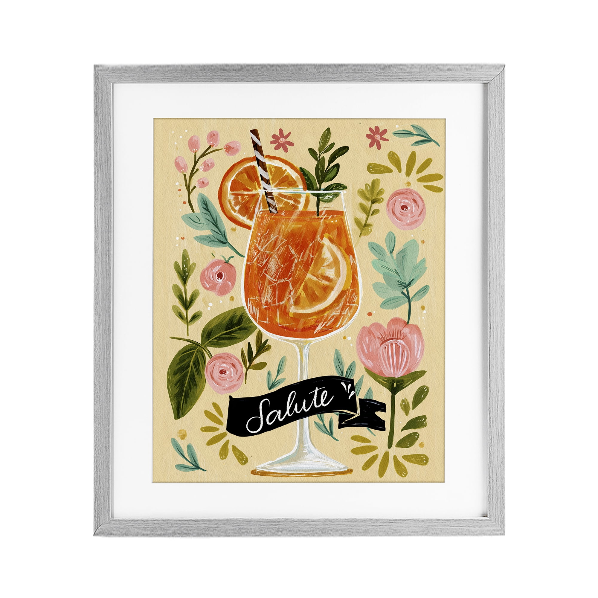 Stupell Industries Salute Citrus Cocktail Gray Framed Print Under Glass, design by Yen