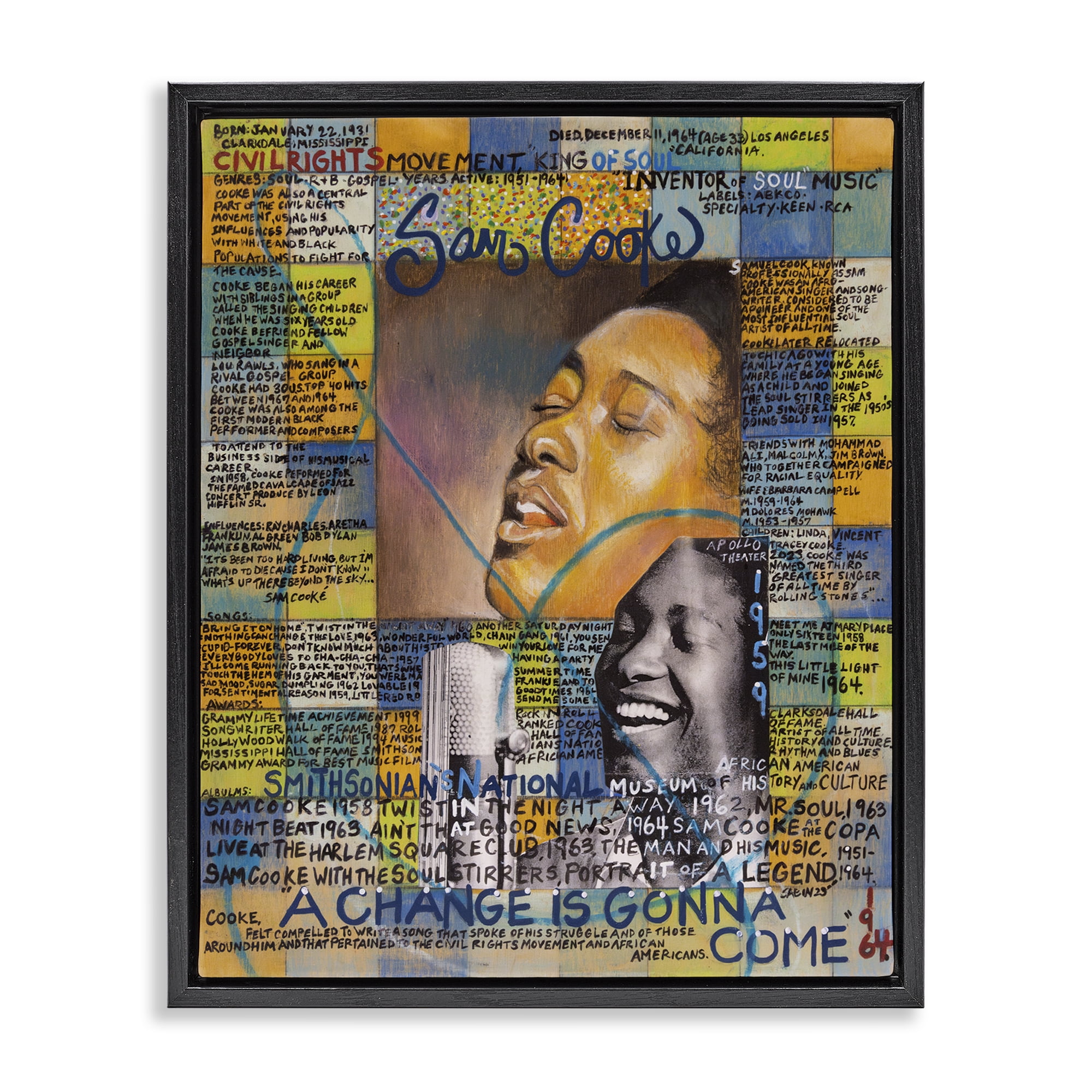 Stupell Industries Sam Cooke Collage People Drawing Black Floater Framed Canvas Art Print Wall Art, 17 x 21