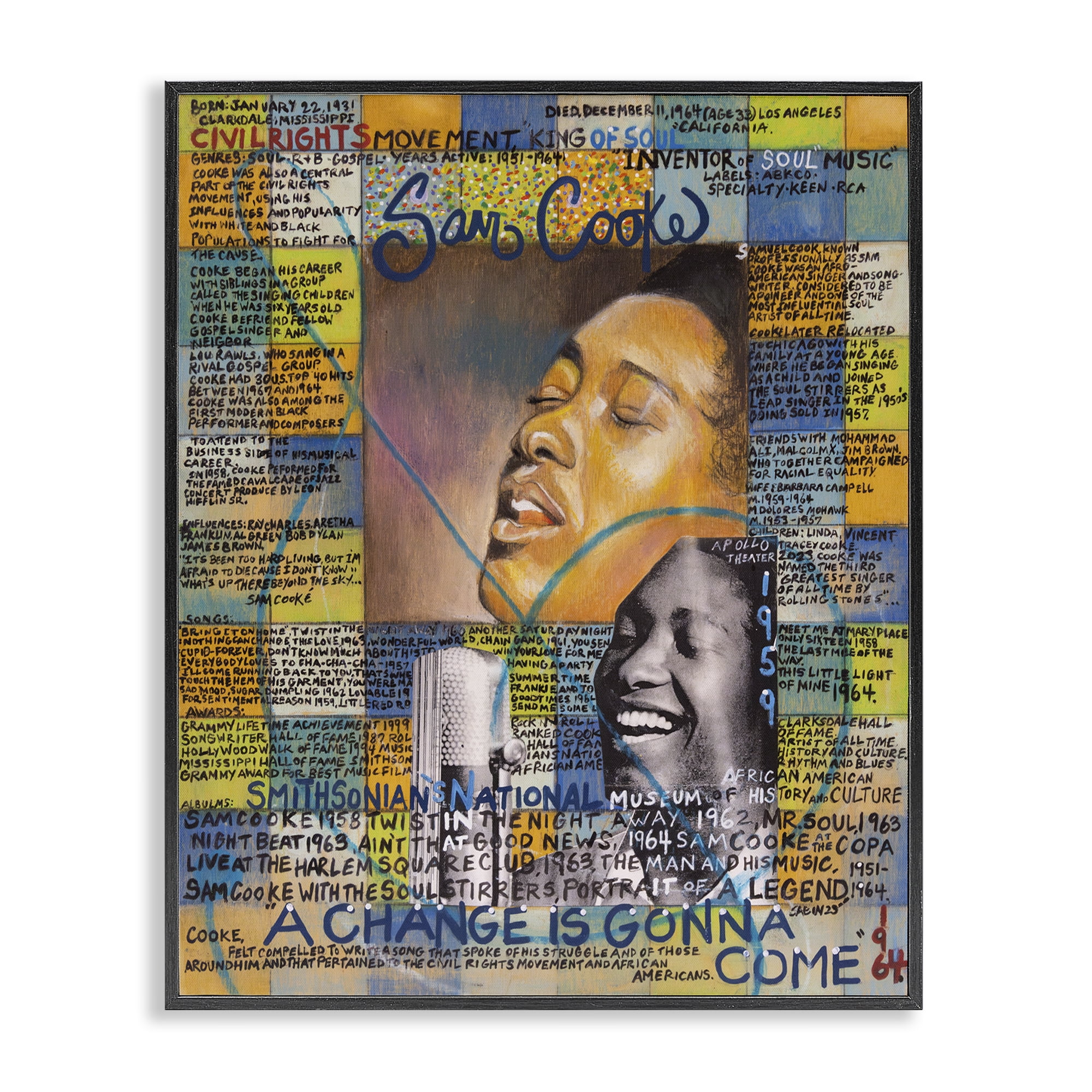 Stupell Industries Sam Cooke Collage People Drawing Black Framed Art Print Wall Art, 24 x 30