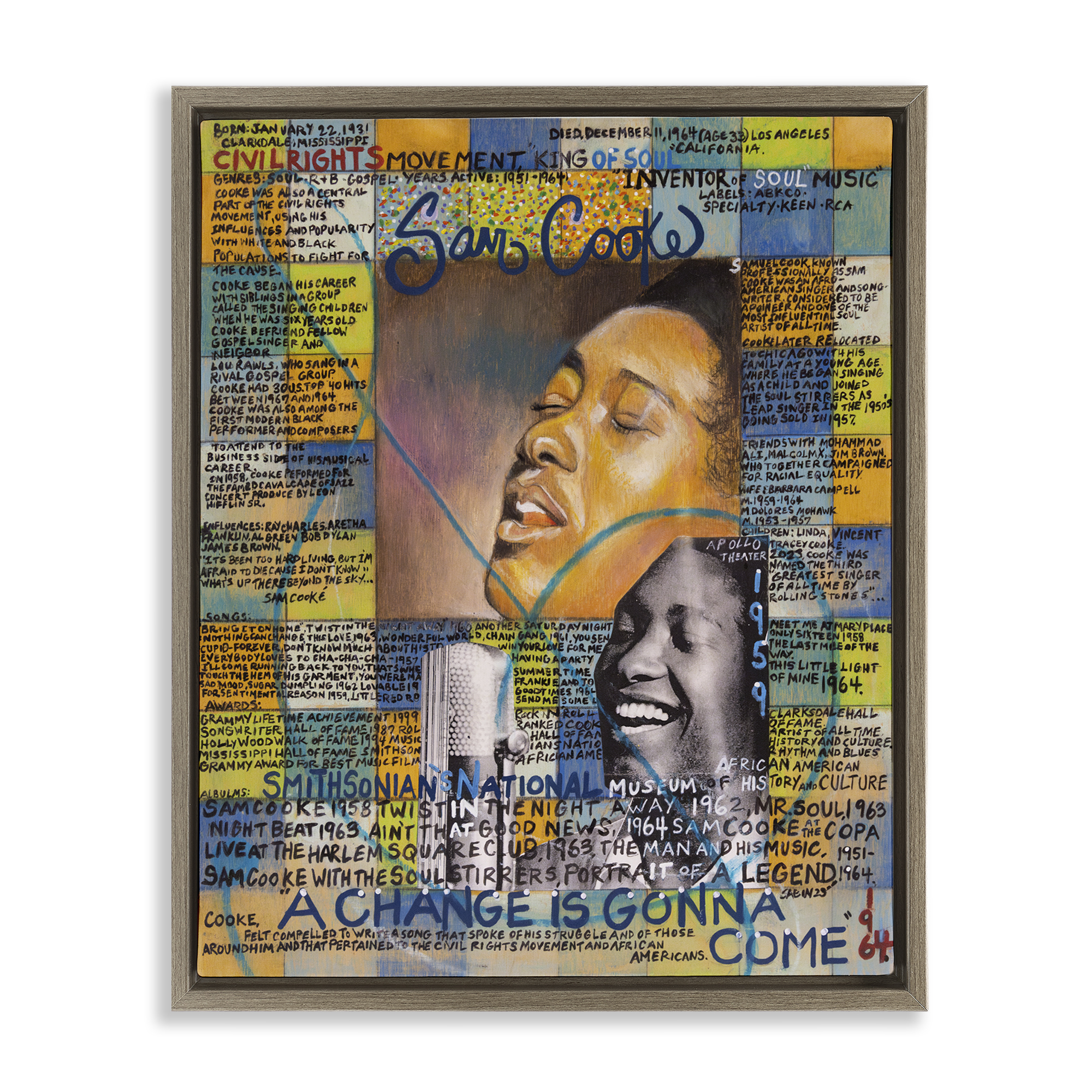 Stupell Industries Sam Cooke Collage People Drawing Brown Floater Framed Canvas Art Print Wall Art, 17 x 21