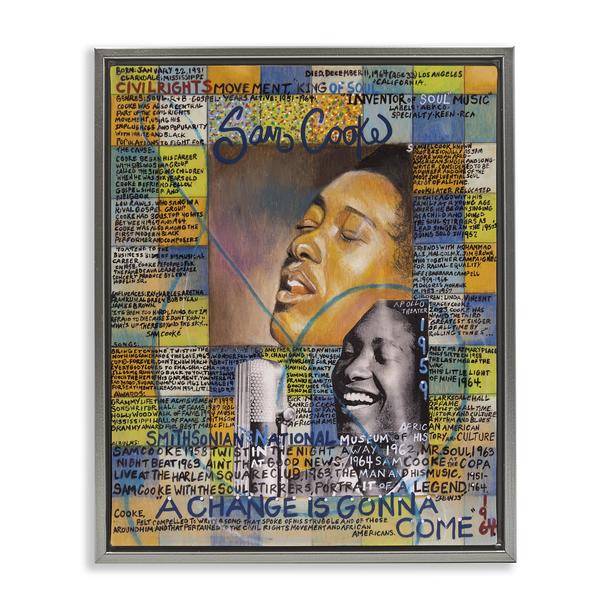 Stupell Industries Sam Cooke Collage People Drawing Gray Floater Framed Canvas Art Print Wall Art, 25 x 31