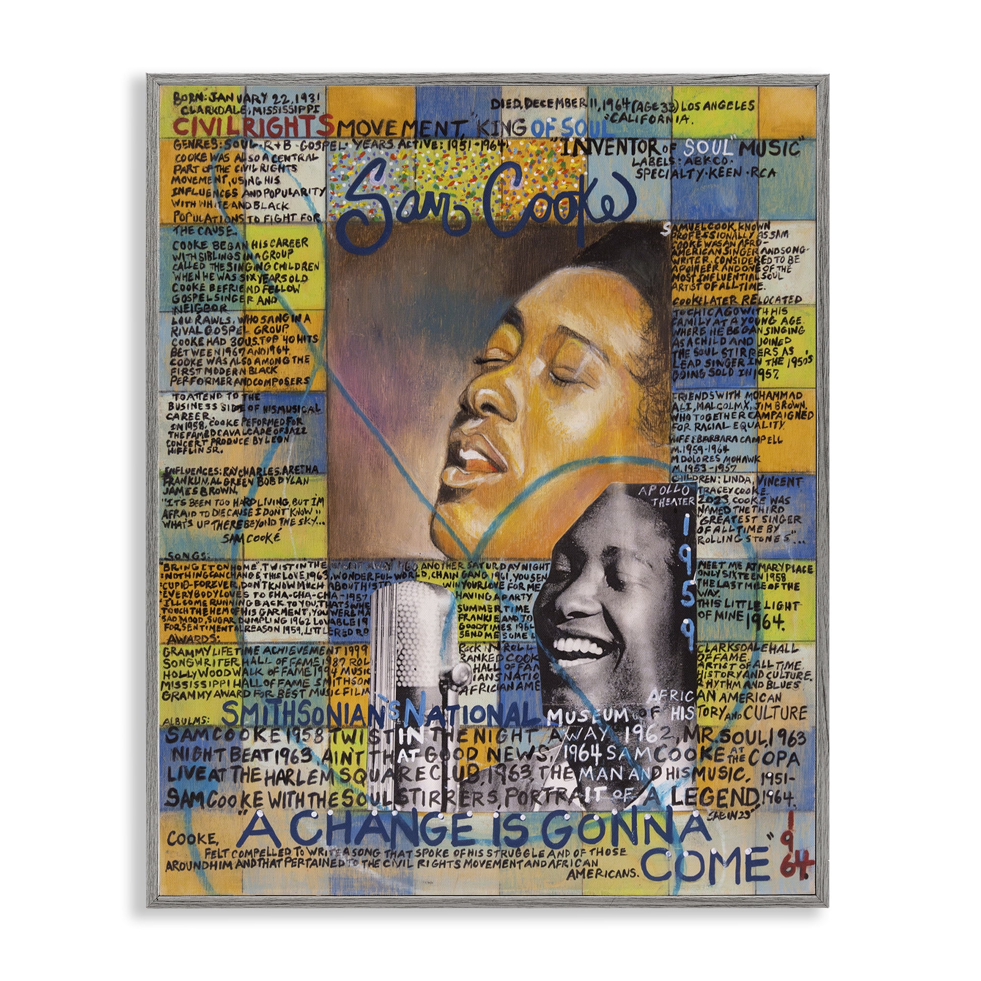 Stupell Industries Sam Cooke Collage People Drawing Gray Framed Art Print Wall Art, 11 x 14