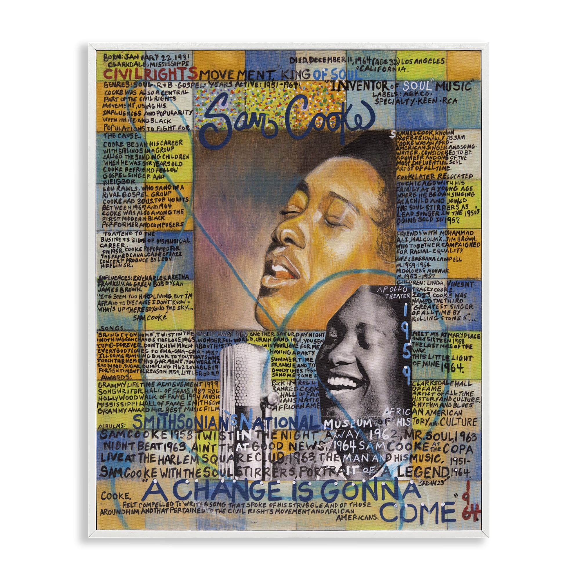 Stupell Industries Sam Cooke Collage People Drawing White Framed Art Print Wall Art, 16 x 20