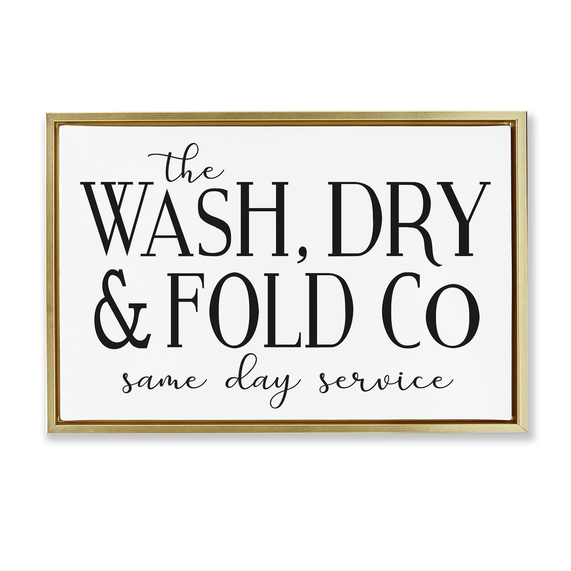 Stupell Industries Same Day Service Laundry Typography Painting Gold Floater Framed Art Print Wall Art, 25 x 17