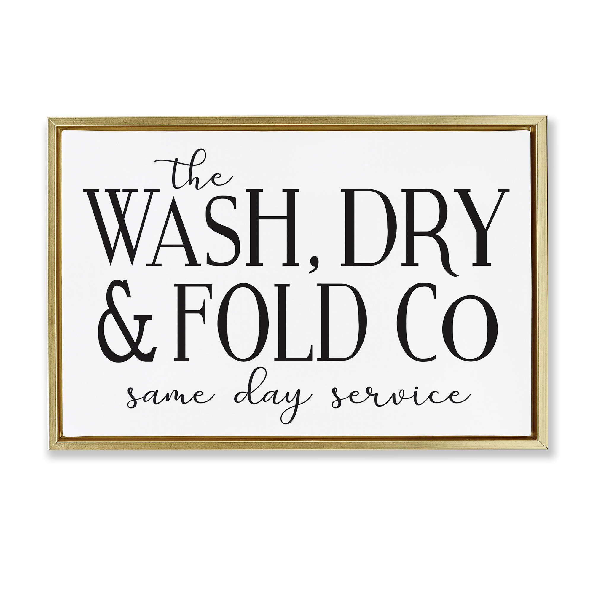 Stupell Industries Same Day Service Laundry Typography Painting Gold Floater Framed Art Print Wall Art, 31 x 21