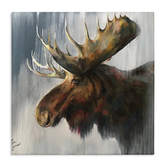 Stupell Industries Samuel Modern Moose Painting Animals Painting Wrapped Canvas Canvas Art Print Wall Art, 17 x 17
