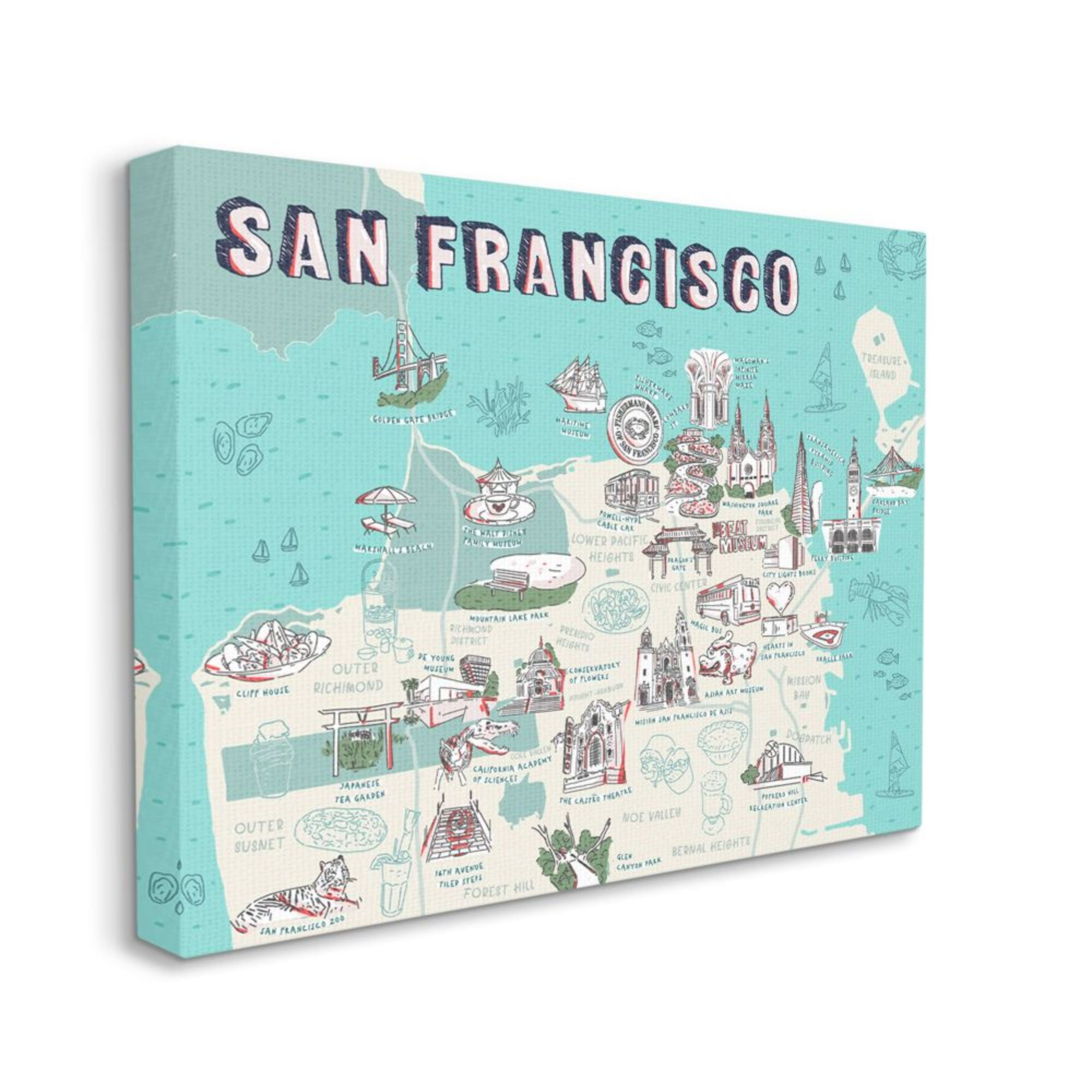 Stupell Industries San Francisco California City Map Tourist Destinations Design by Ziwei Li, 36" x 48"