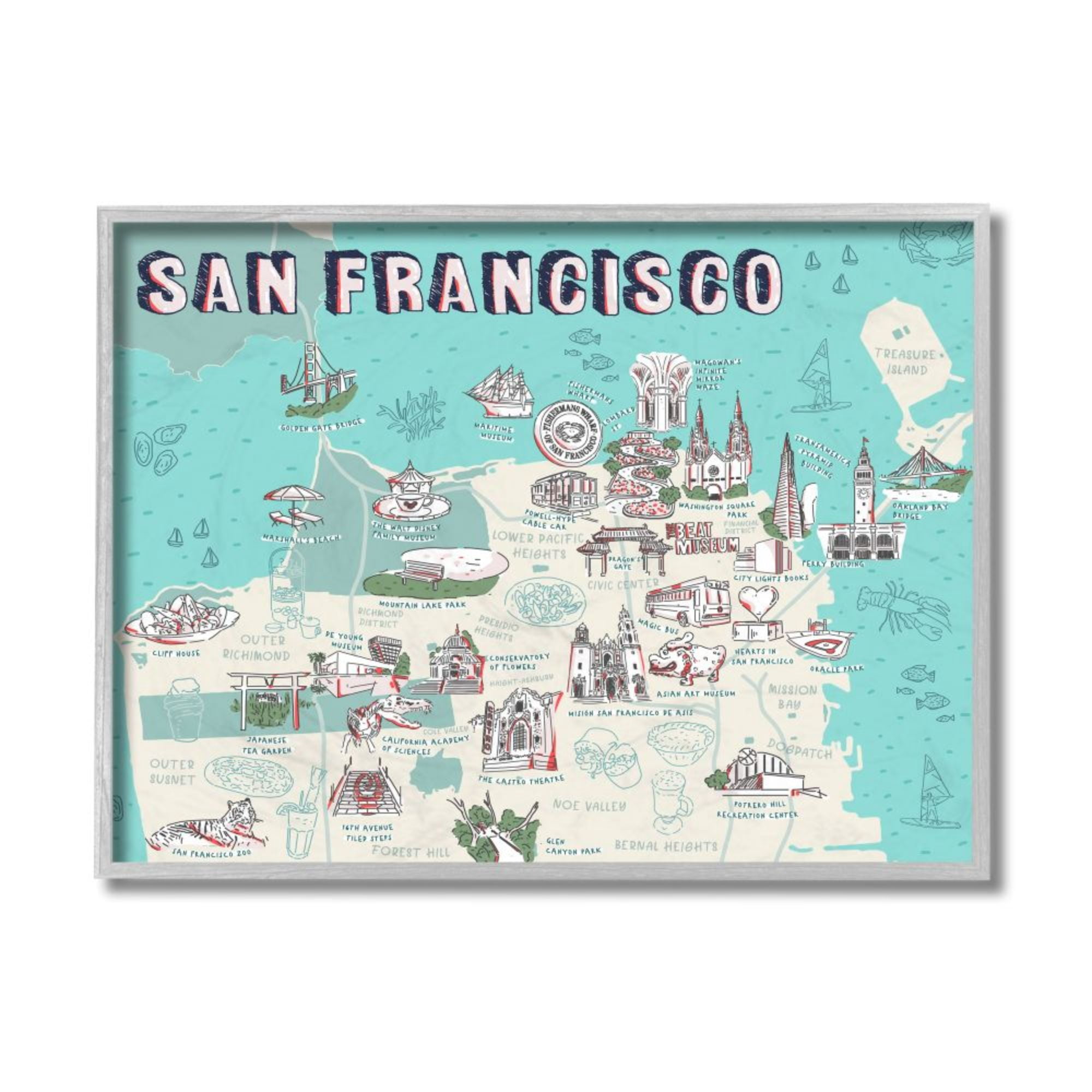 Stupell Industries San Francisco California City Map Tourist Destinations Design by Ziwei Li