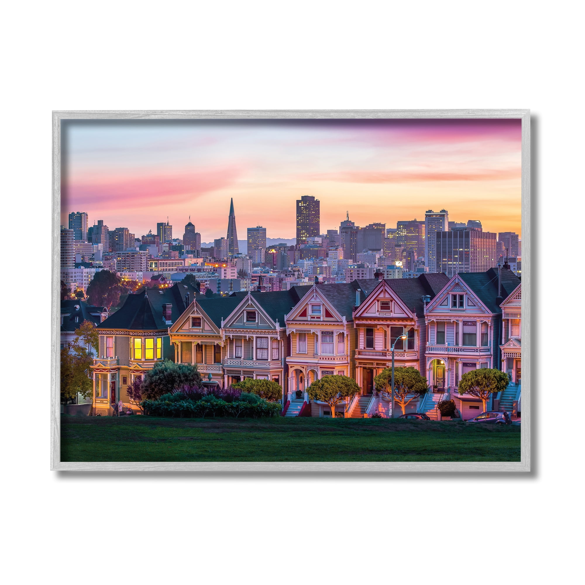 Stupell Industries San Francisco California Sunset Cityscape Architecture Town & City Photography Gray Framed Art Print Wall Art, 11 x 14
