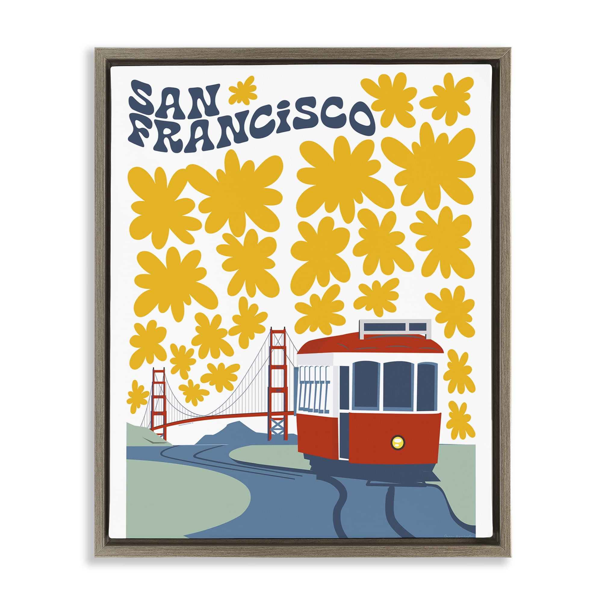 Stupell Industries San Francisco Trolley Brown Framed Floater Canvas Wall Art, design by Omar Escalante