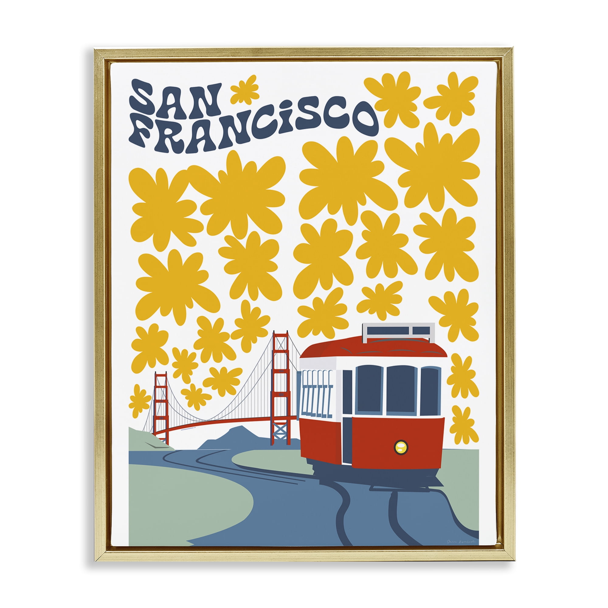 Stupell Industries San Francisco Trolley Gold Framed Floater Canvas Wall Art, design by Omar Escalante