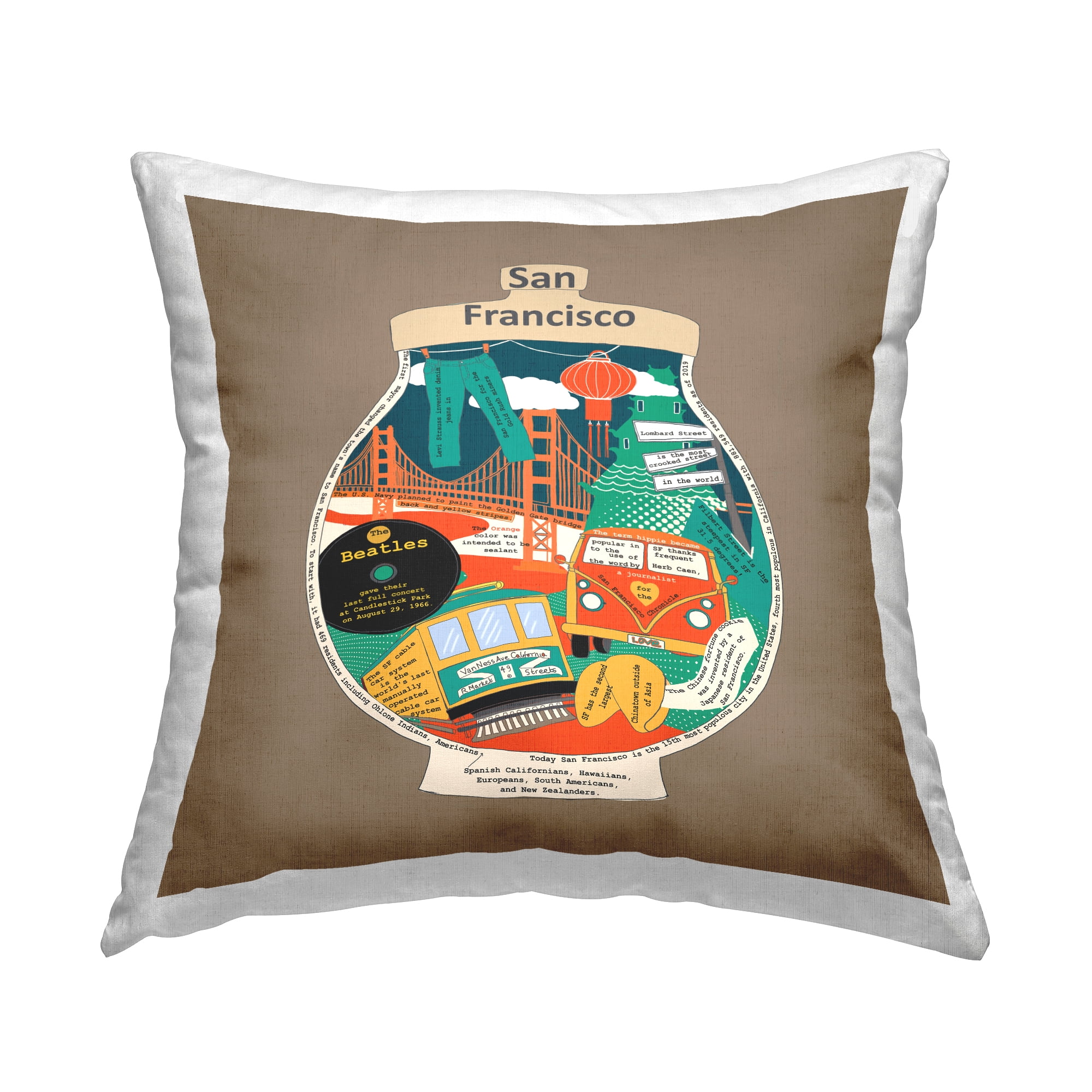 Stupell Industries San Francisco Vintage Fact Jar Square Decorative Printed Throw Pillow, 18 x 18,