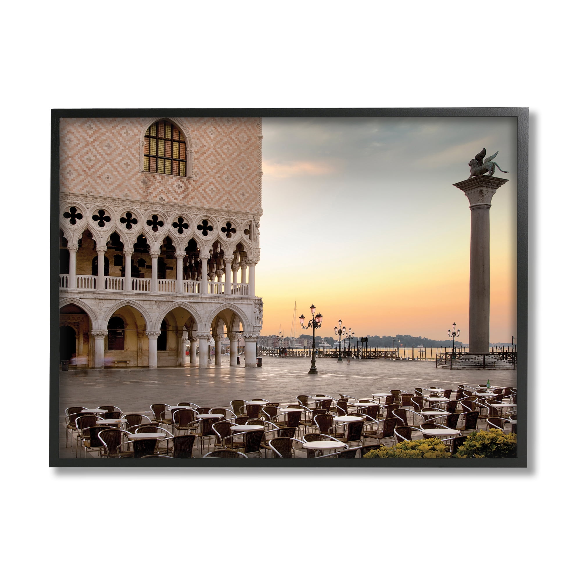 Stupell Industries San Marco Sunset Italian Architecture Traditional Buildings Abstract Photography Black Framed Art Print Wall Art, 24 x 30