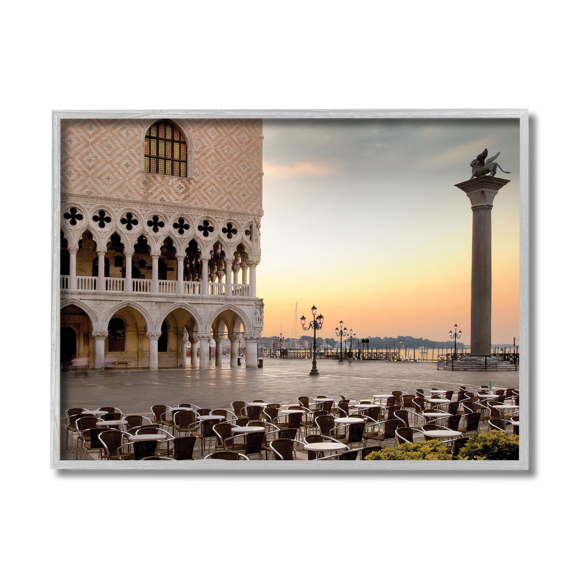 Stupell Industries San Marco Sunset Italian Architecture Traditional Buildings Abstract Photography Gray Framed Art Print Wall Art, 16 x 20