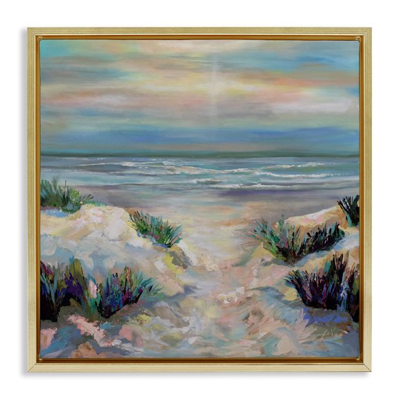 Stupell Industries Sanctifying Beach Sunrise Gold Framed Floater Canvas Wall Art design by Jeanette Vertentes, 25 x 25