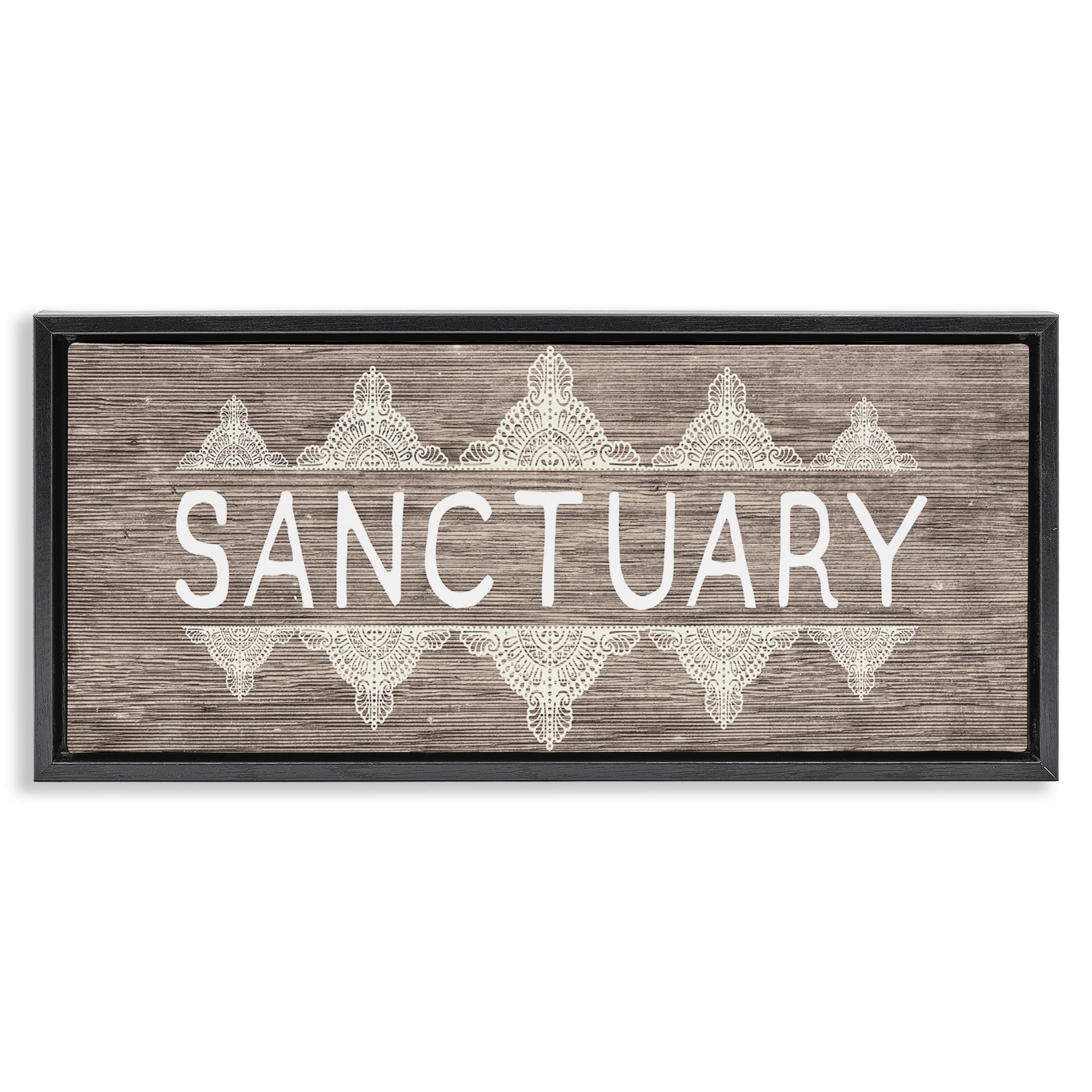 Stupell Industries Sanctuary with Paisley Pattern Typography Painting Black Floater Framed Canvas Art Print Wall Art, 25 x 11
