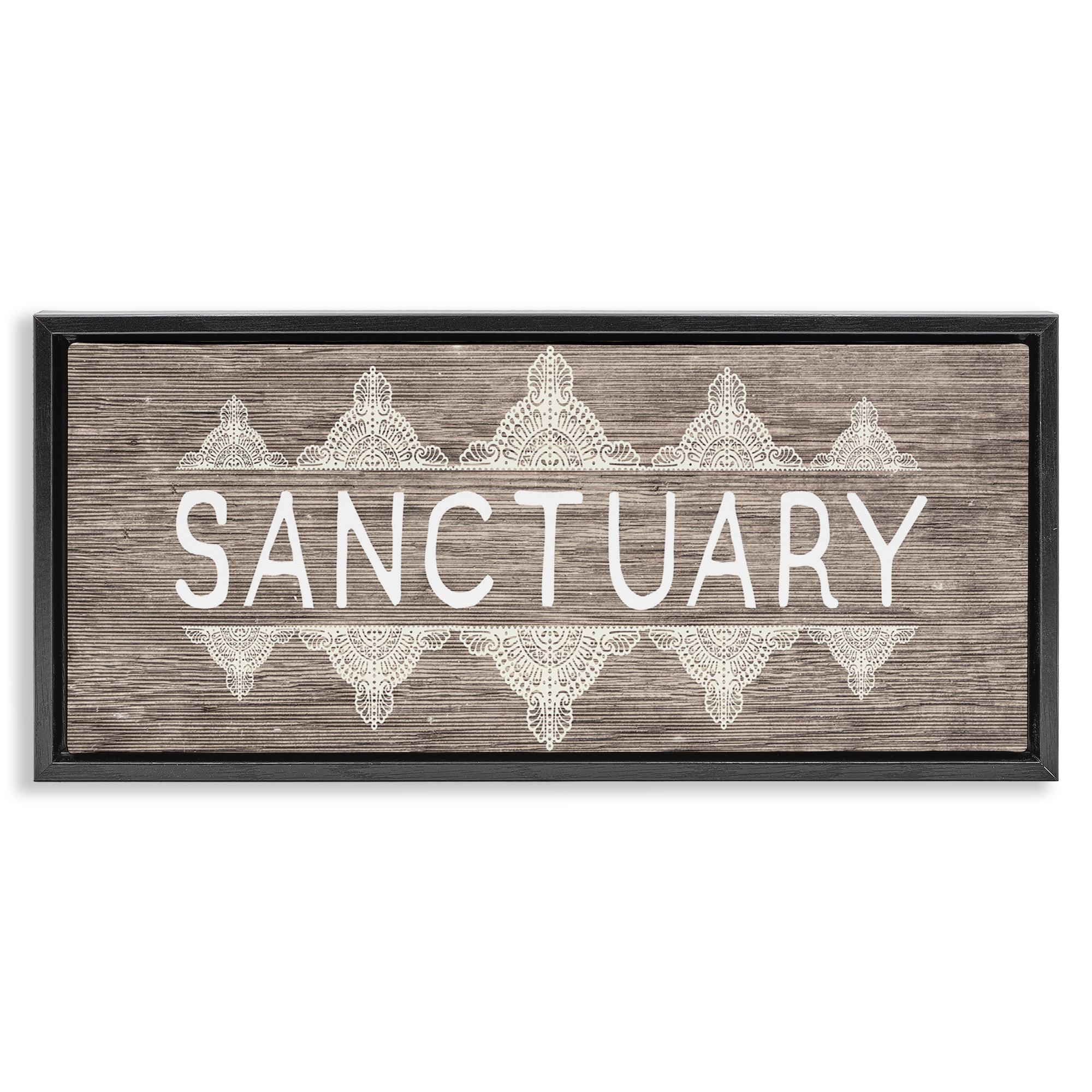 Stupell Industries Sanctuary with Paisley Pattern Typography Painting Black Floater Framed Canvas Art Print Wall Art, 31 x 14