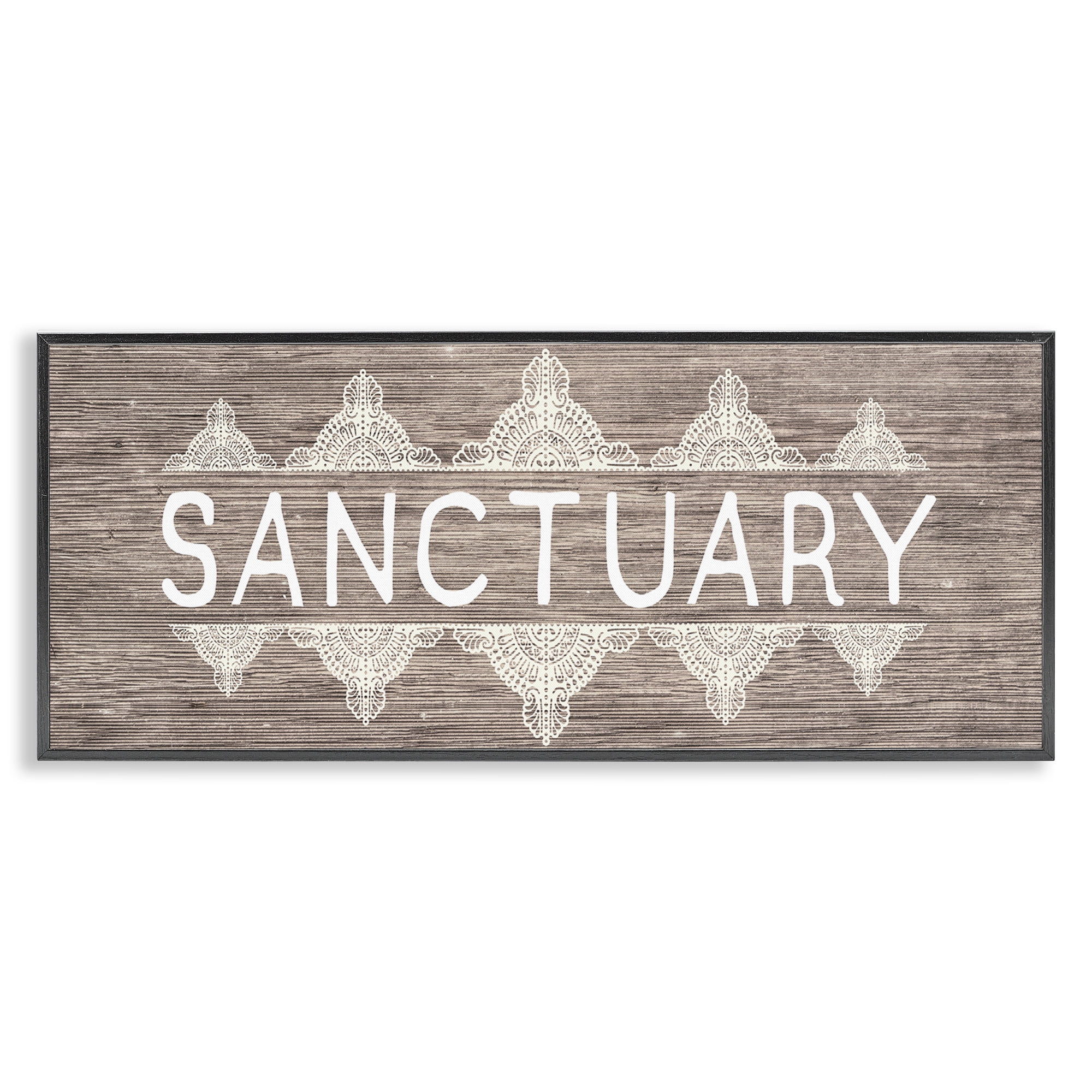Stupell Industries Sanctuary with Paisley Pattern Typography Painting Black Framed Art Print Wall Art, 30 x 13