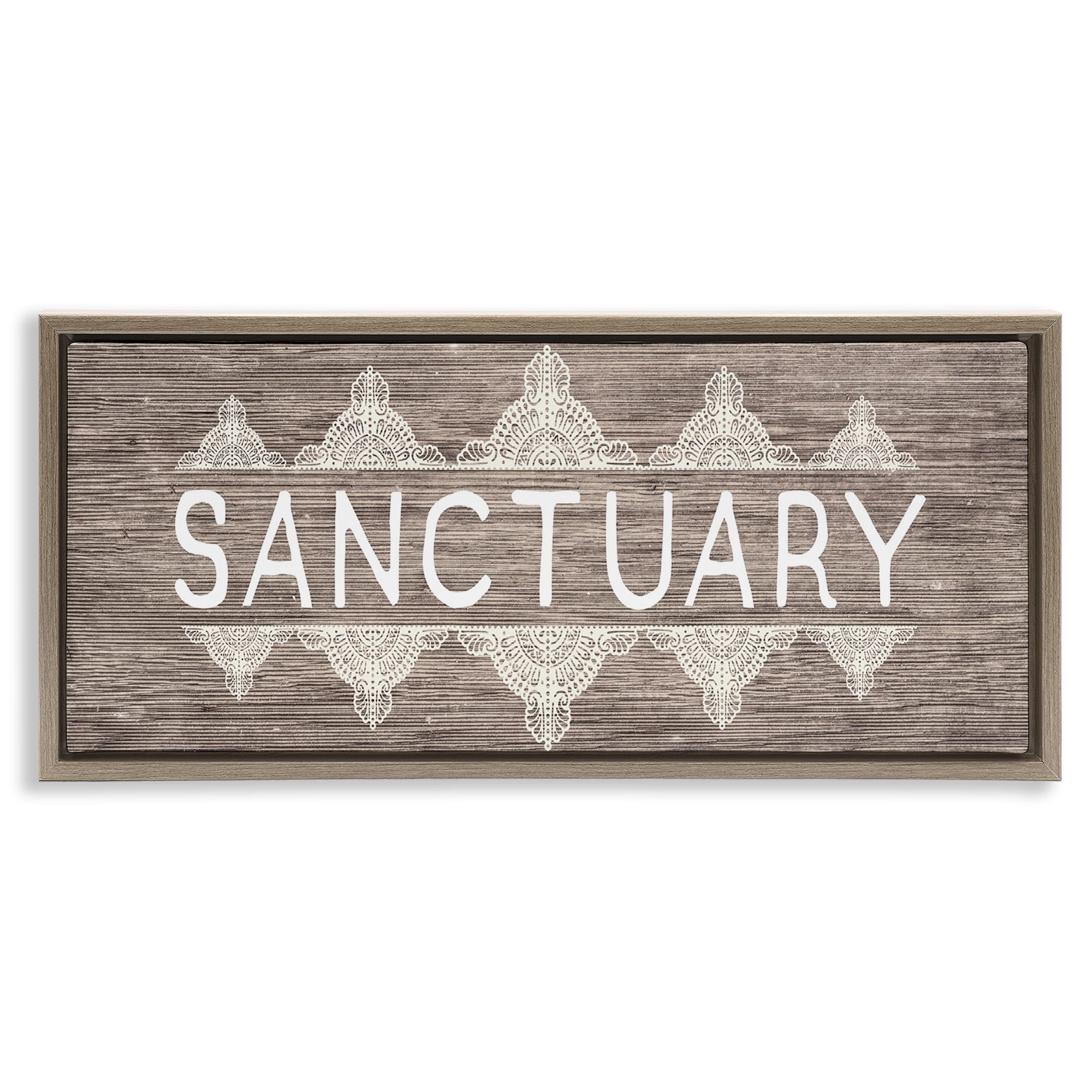 Stupell Industries Sanctuary with Paisley Pattern Typography Painting Brown Floater Framed Canvas Art Print Wall Art, 31 x 14