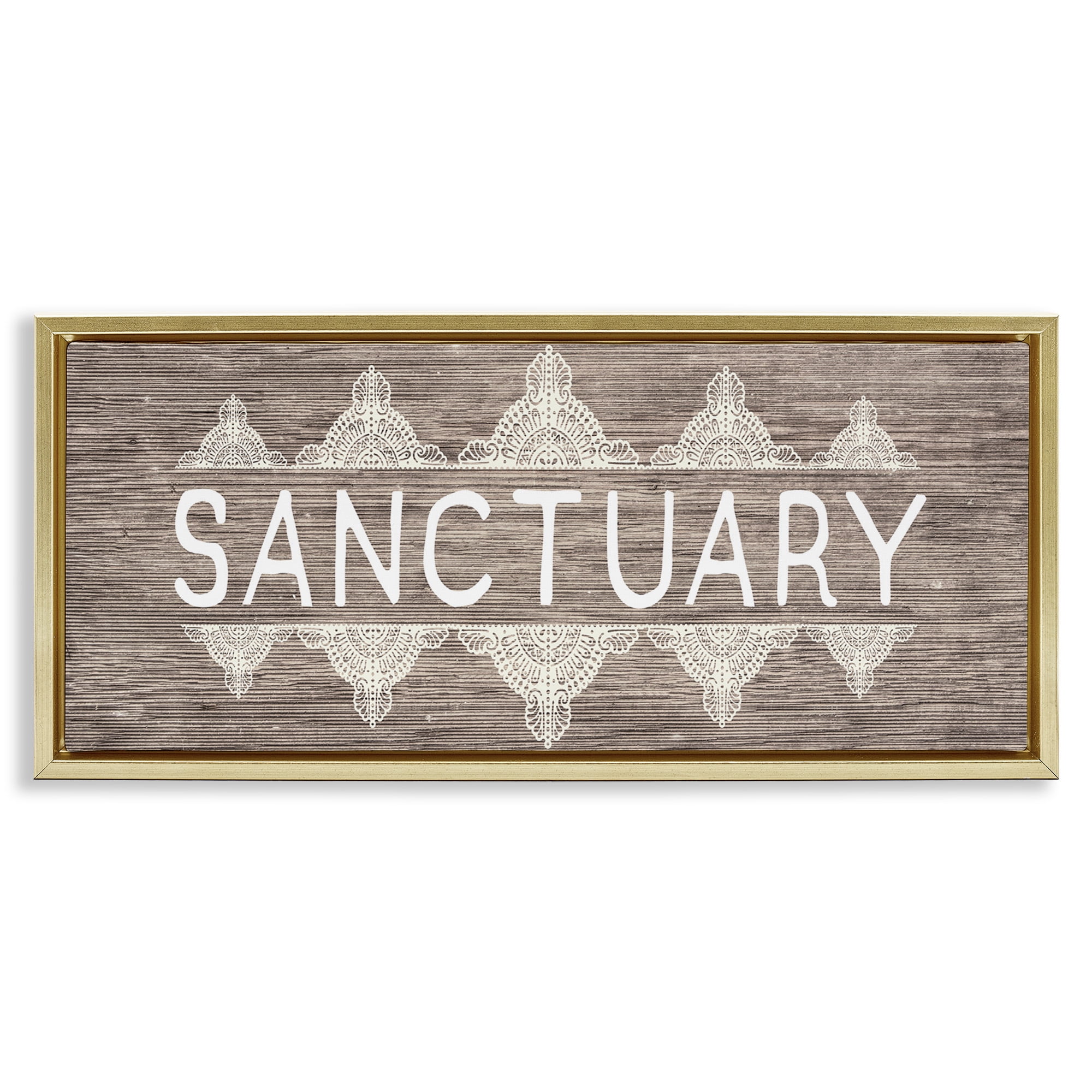 Stupell Industries Sanctuary with Paisley Pattern Typography Painting Gold Floater Framed Canvas Art Print Wall Art, 25 x 11