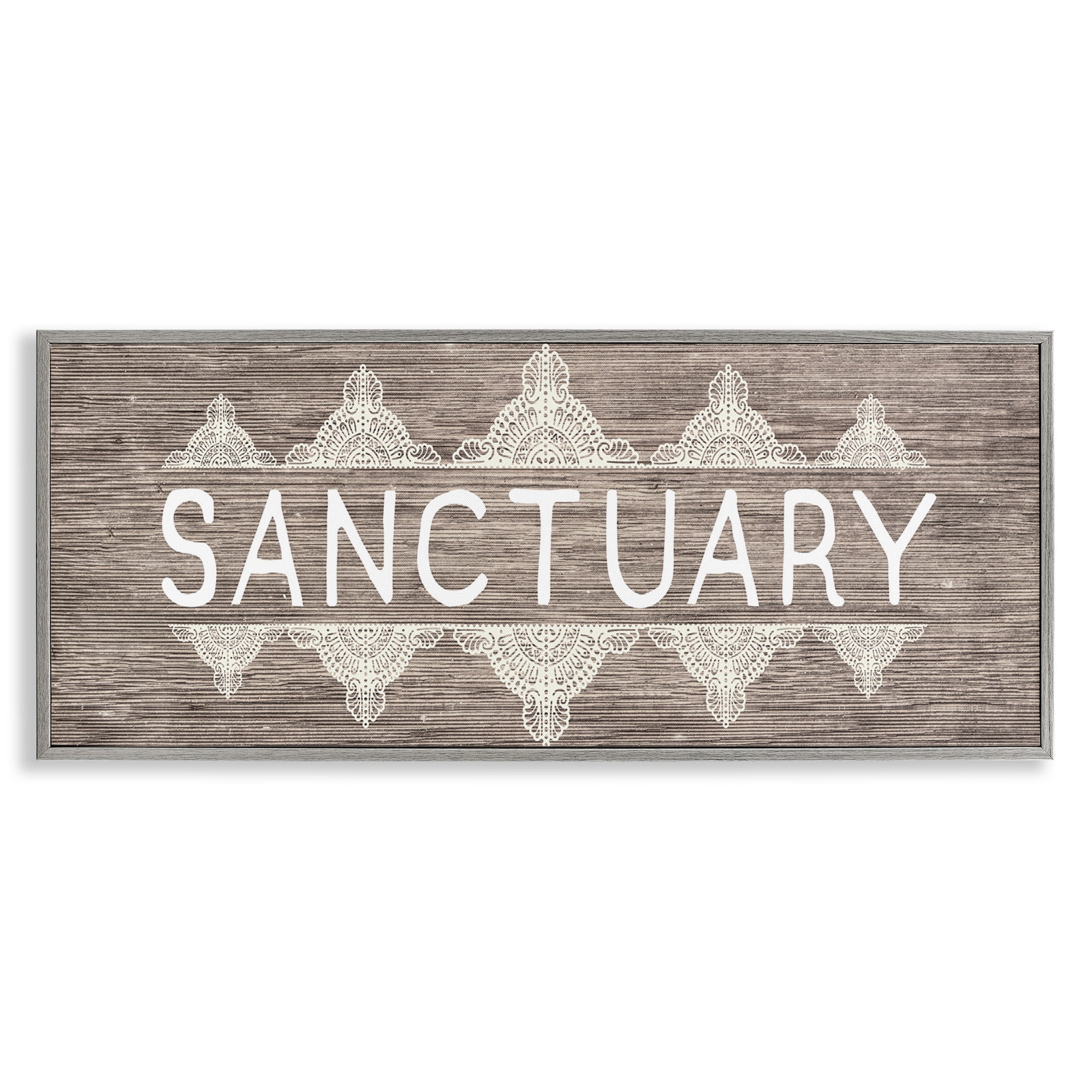 Stupell Industries Sanctuary with Paisley Pattern Typography Painting Gray Framed Art Print Wall Art, 30 x 13