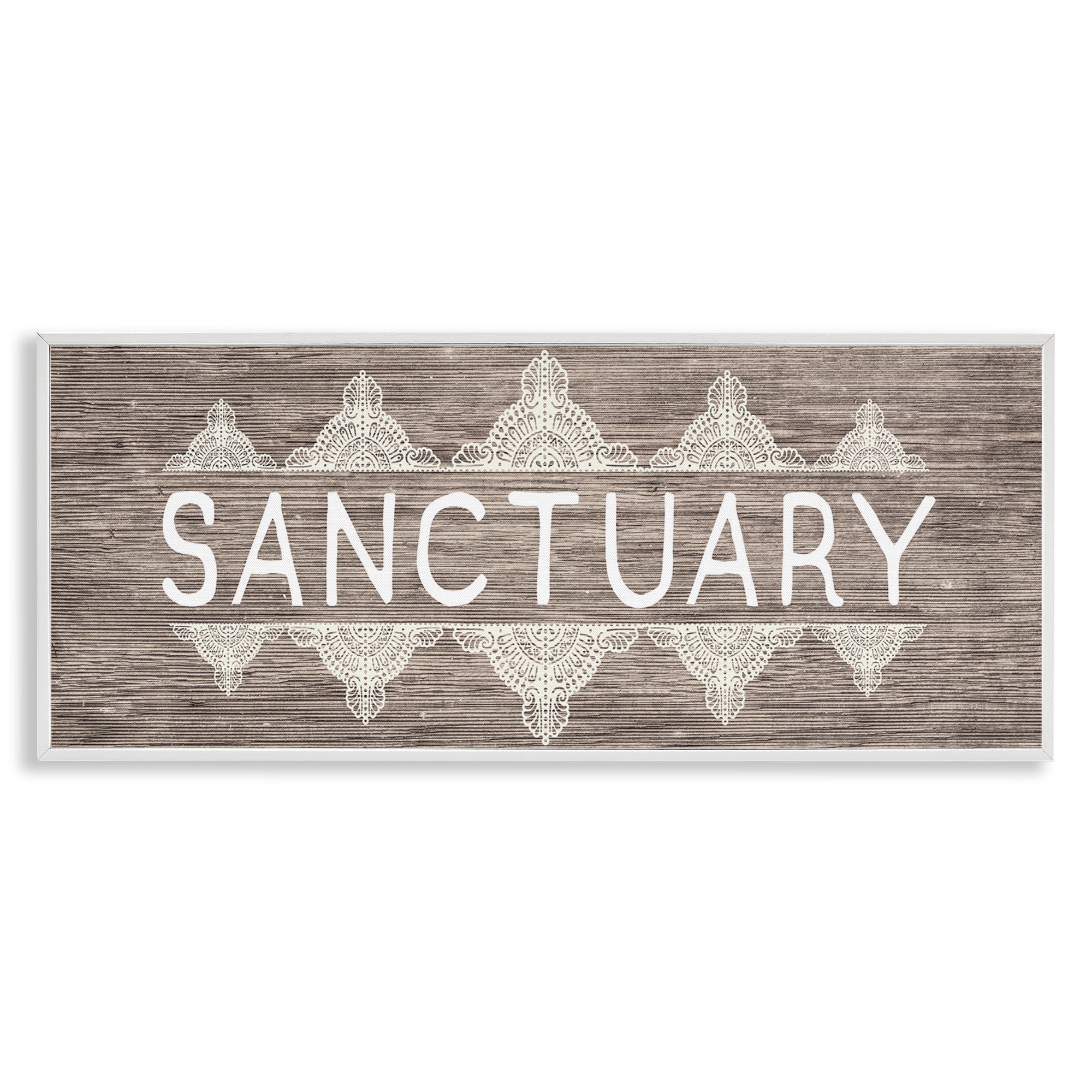 Stupell Industries Sanctuary with Paisley Pattern Typography Painting White Framed Art Print Wall Art, 30 x 13