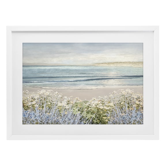 Stupell Industries Sand And Blooms Beach White Framed Print Under Glass, design by Amber Sterling