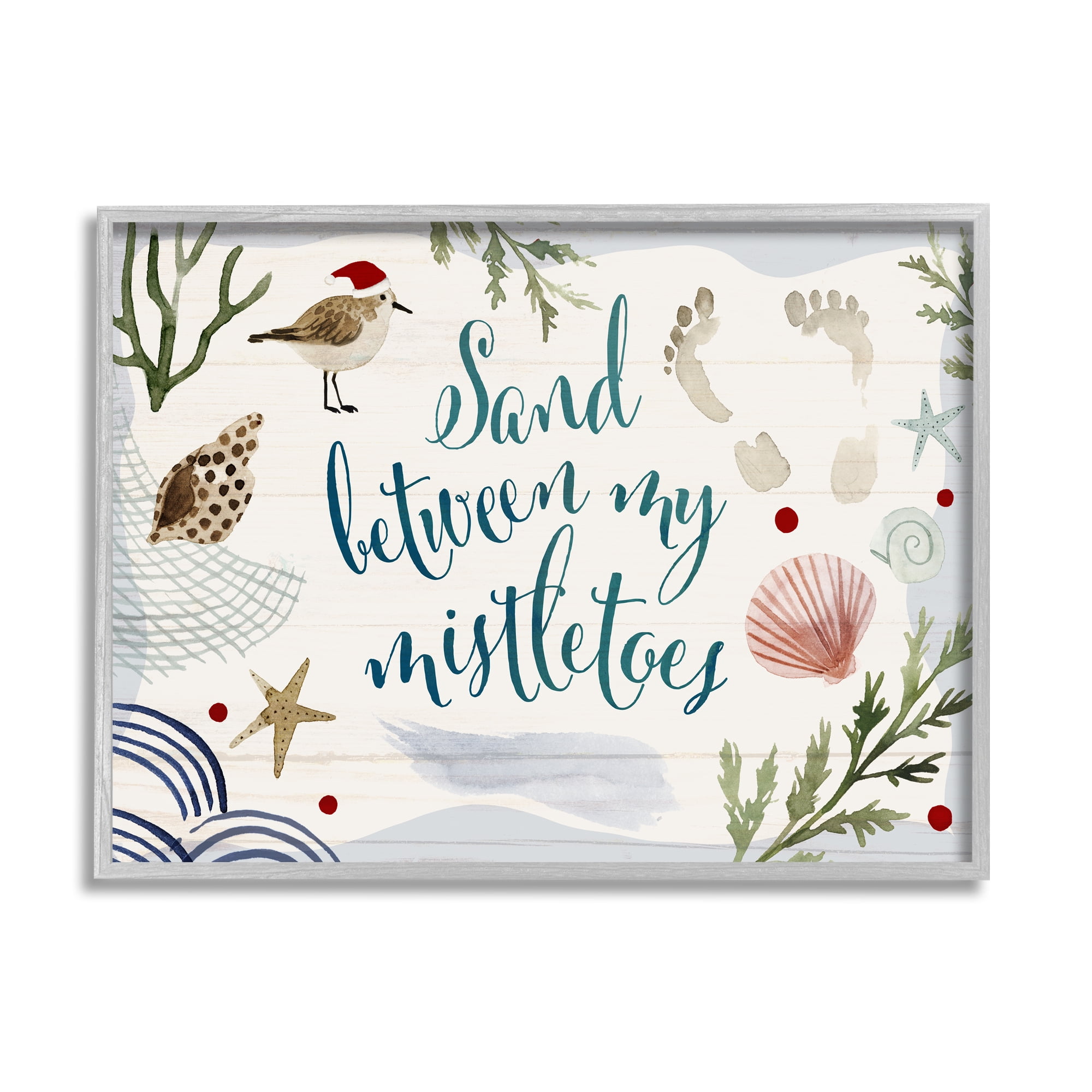 Stupell Industries Sand Between Mistletoes Phrase Nautical Beach Christmas Graphic Art Framed Art Print Wall Art, 30x24, By Victoria Barnes