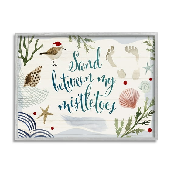 Stupell Industries Sand Between Mistletoes Phrase Nautical Beach Christmas Graphic Art Framed Art Print Wall Art, 30x24, By Victoria Barnes