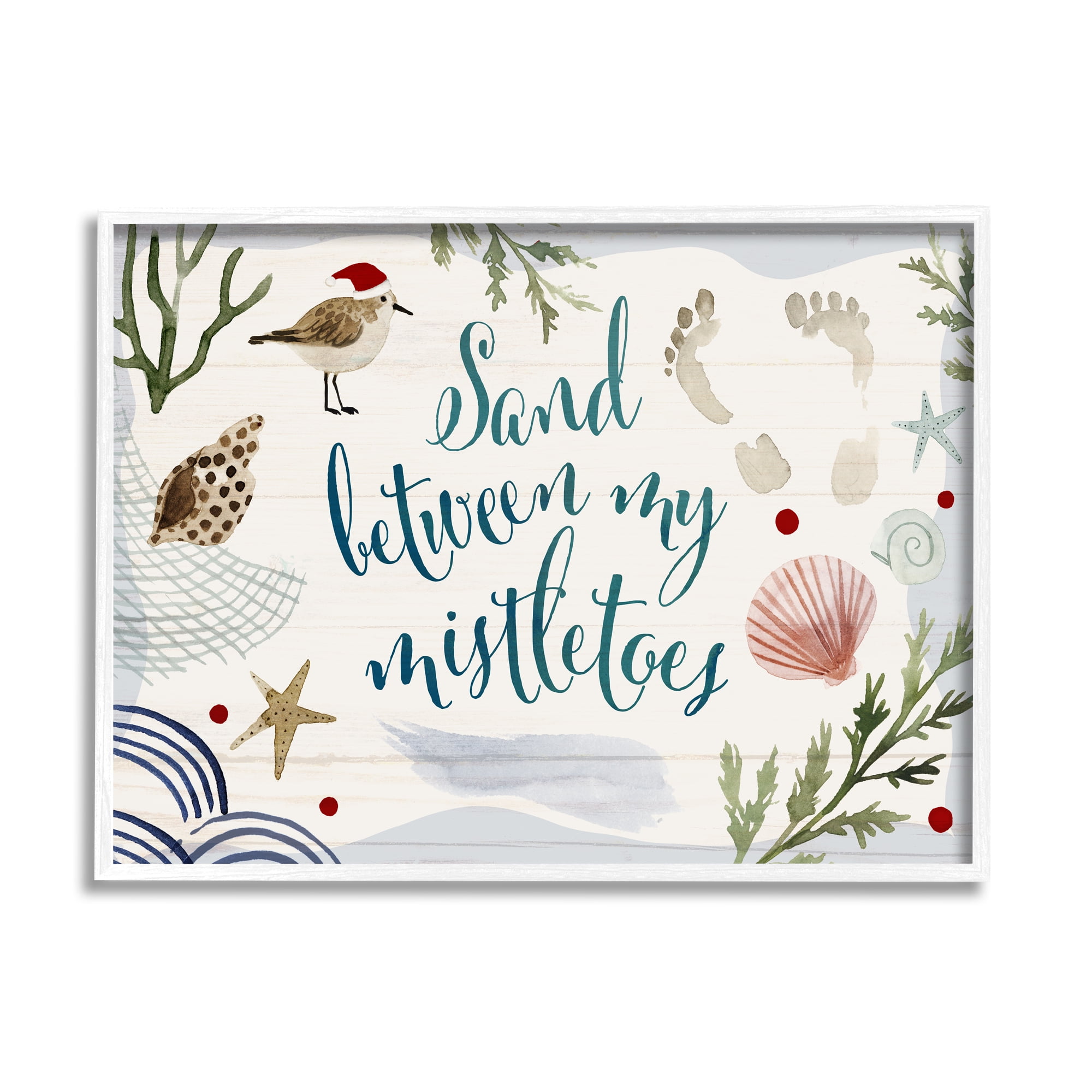 Stupell Industries Sand Between Mistletoes Phrase Nautical Beach Christmas Graphic Art Framed Art Print Wall Art, 30x24, By Victoria Barnes