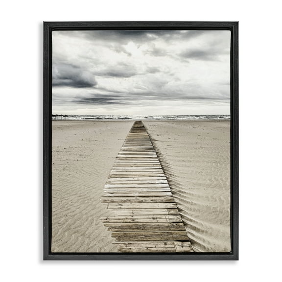 Stupell Industries Sand Covered Boardwalk Landscape Photography Black Floater Framed Canvas Art Print Wall Art, 17 x 21