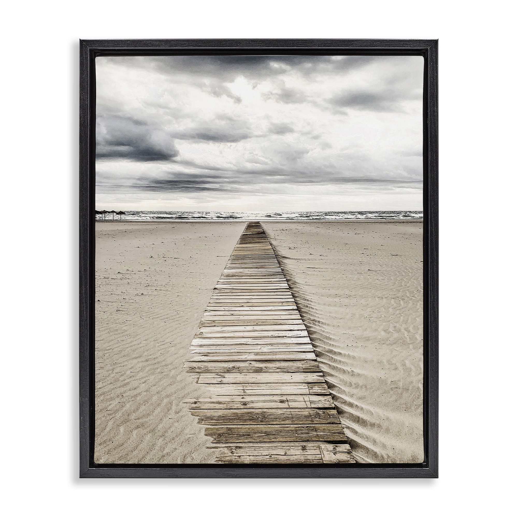 Stupell Industries Sand Covered Boardwalk Landscape Photography Black Floater Framed Canvas Art Print Wall Art, 25 x 31
