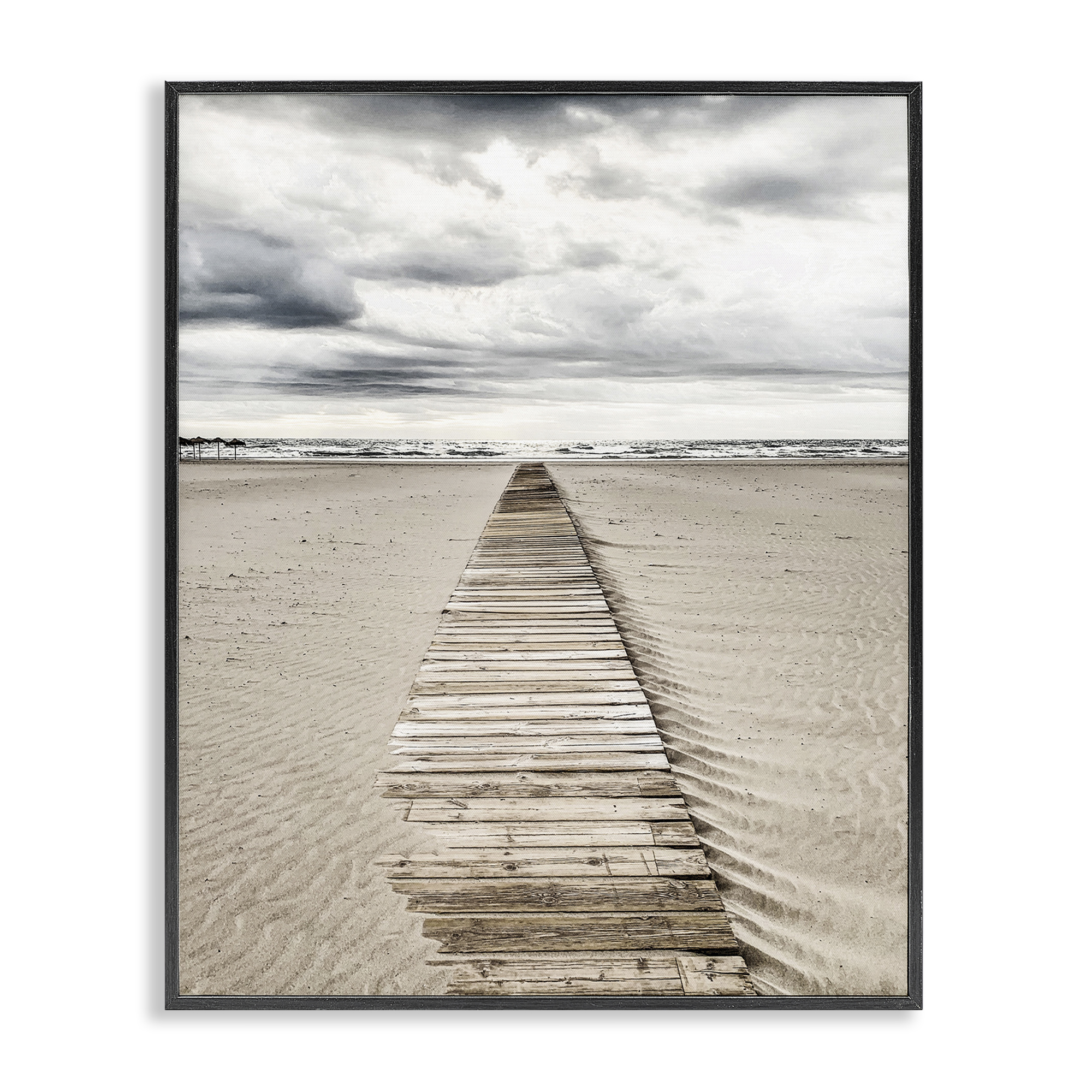 Stupell Industries Sand Covered Boardwalk Landscape Photography Black Framed Art Print Wall Art, 16 x 20