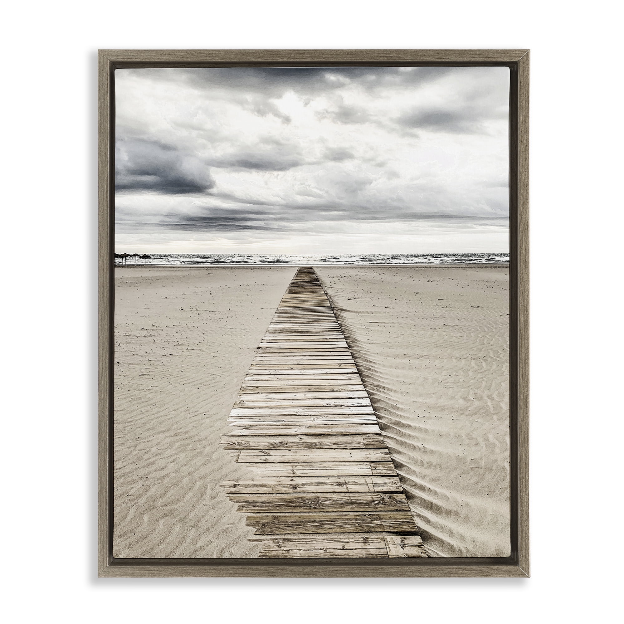 Stupell Industries Sand Covered Boardwalk Landscape Photography Brown Floater Framed Canvas Art Print Wall Art, 17 x 21