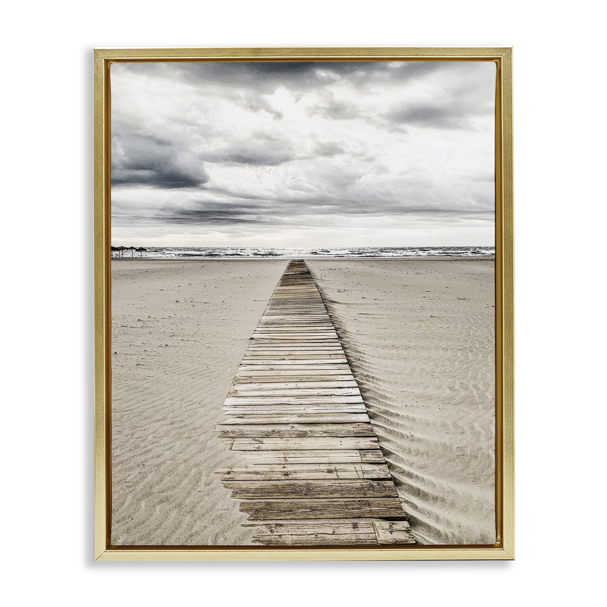 Stupell Industries Sand Covered Boardwalk Landscape Photography Gold Floater Framed Canvas Art Print Wall Art, 25 x 31