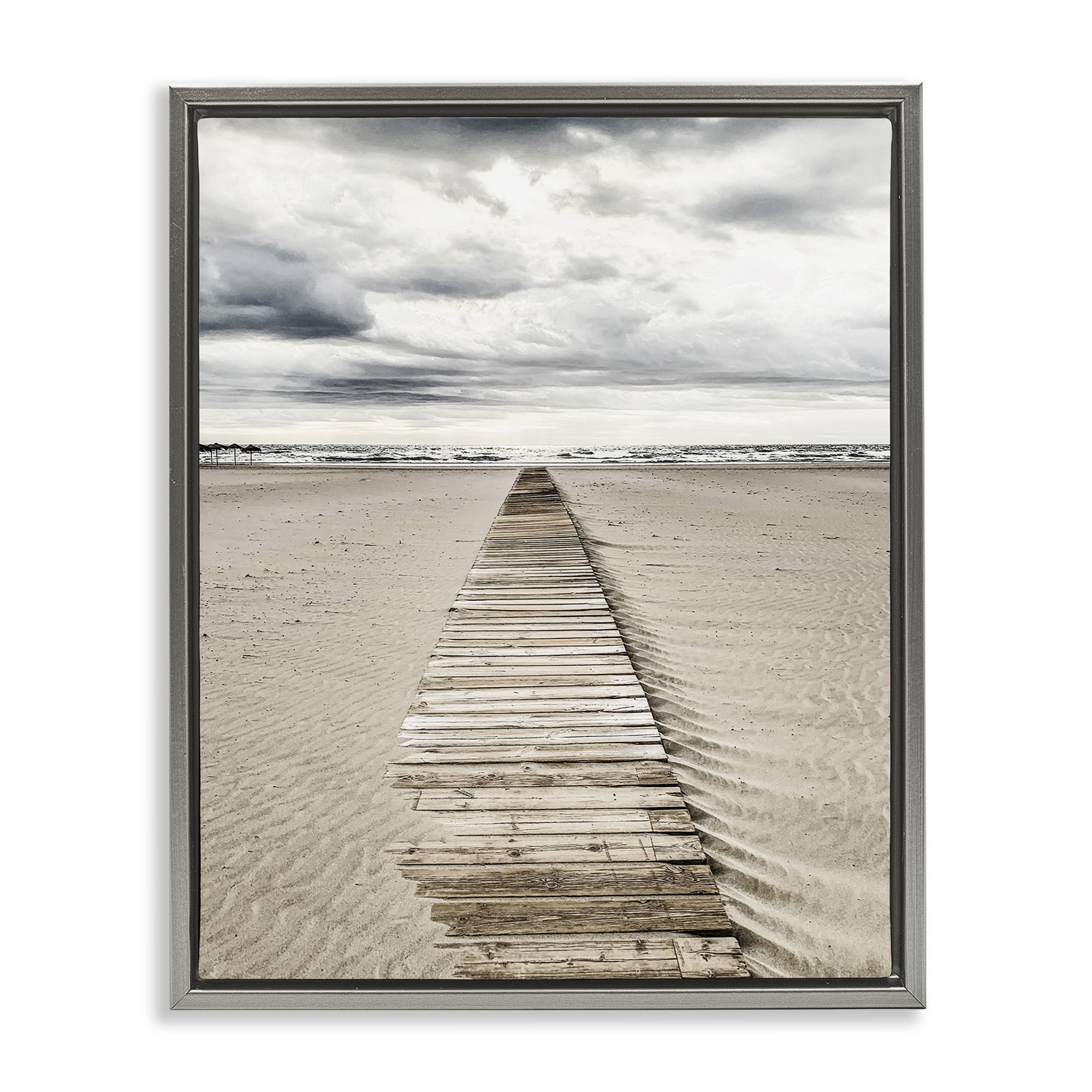 Stupell Industries Sand Covered Boardwalk Landscape Photography Gray Floater Framed Canvas Art Print Wall Art, 17 x 21