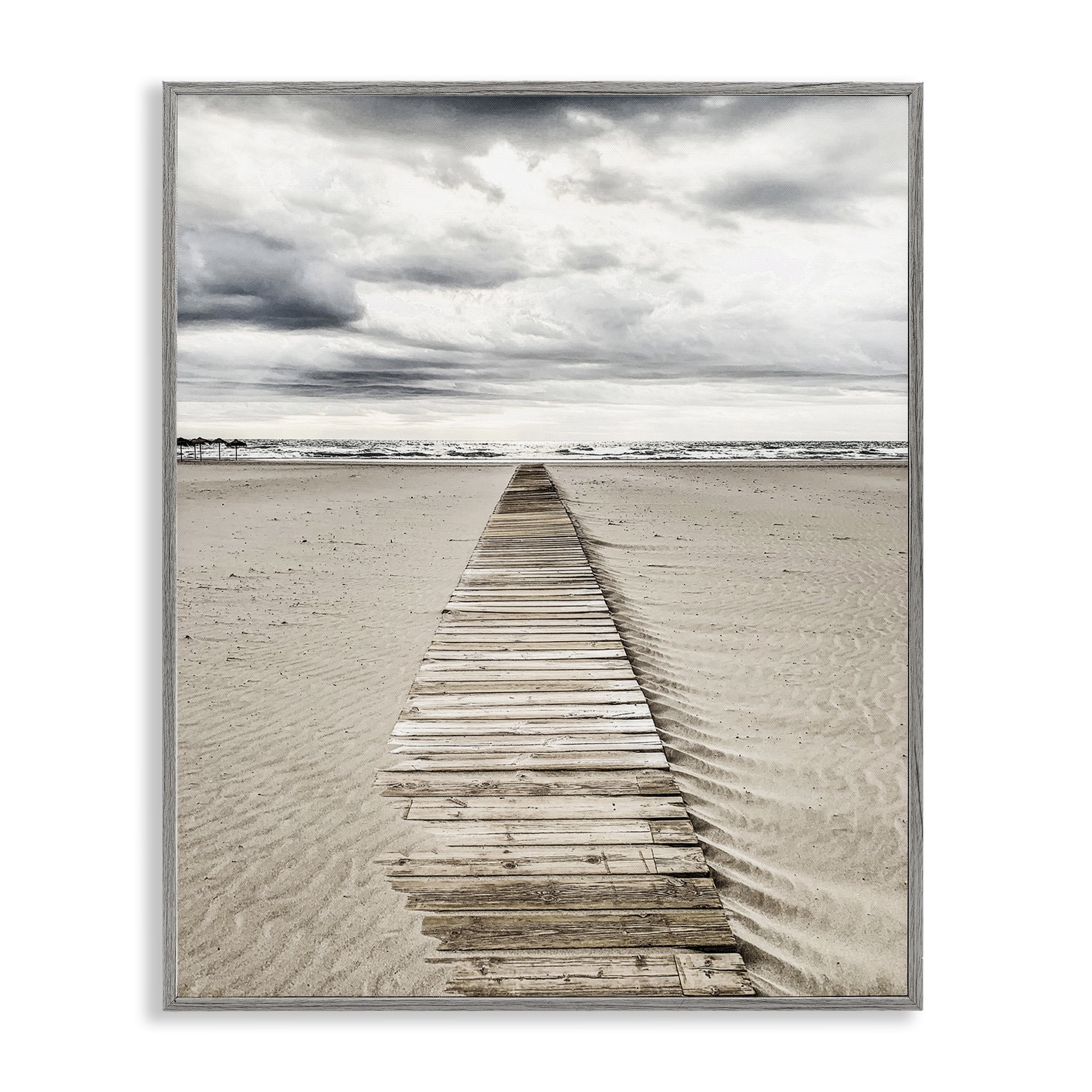 Stupell Industries Sand Covered Boardwalk Landscape Photography Gray Framed Art Print Wall Art, 24 x 30