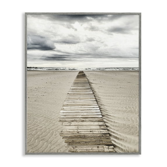 Stupell Industries Sand Covered Boardwalk Landscape Photography Gray Framed Art Print Wall Art, 24 x 30