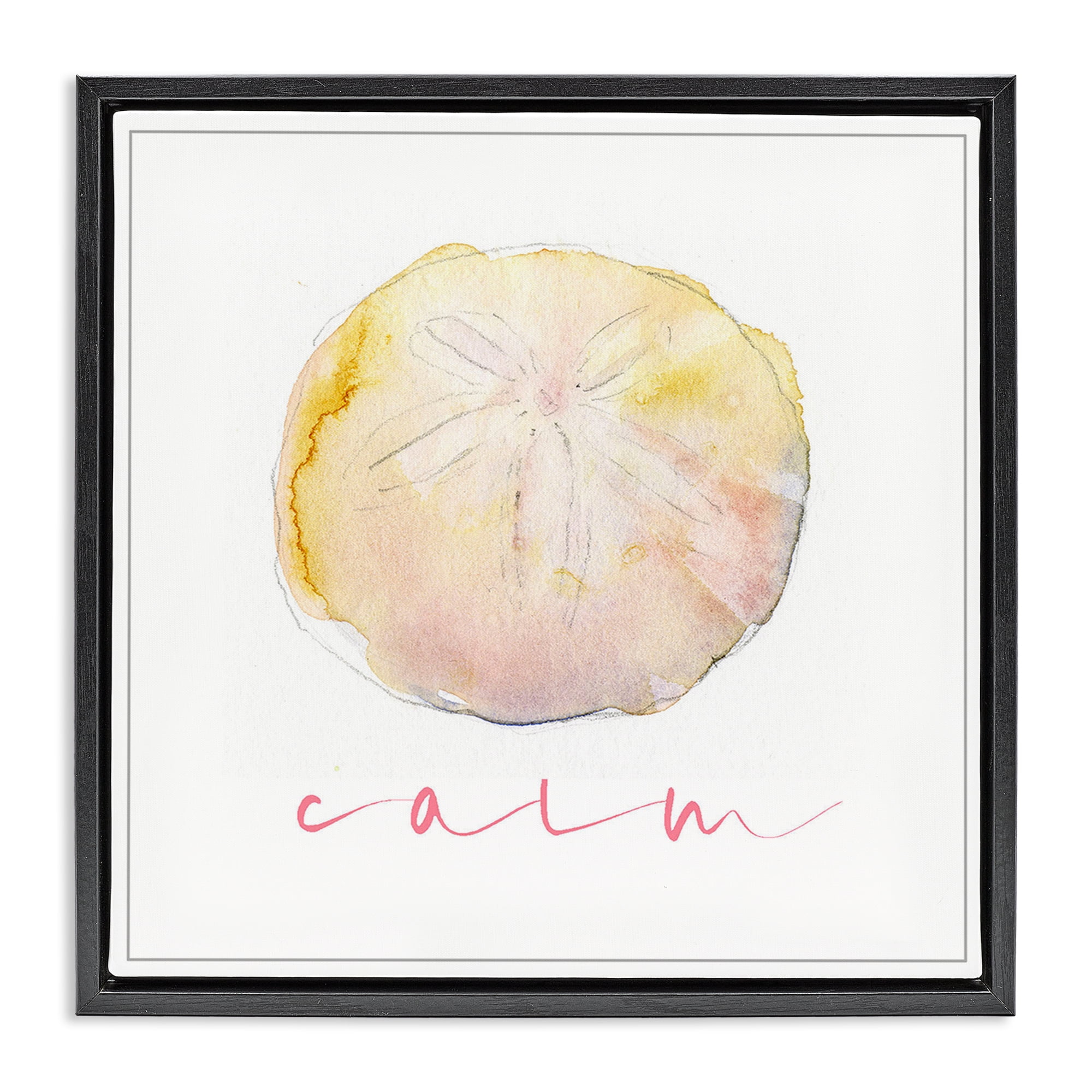 Stupell Industries Sand Dollar Calm Phrase Nautical & Beach Painting Black Floater Framed Canvas Art Print Wall Art, 18 x 18