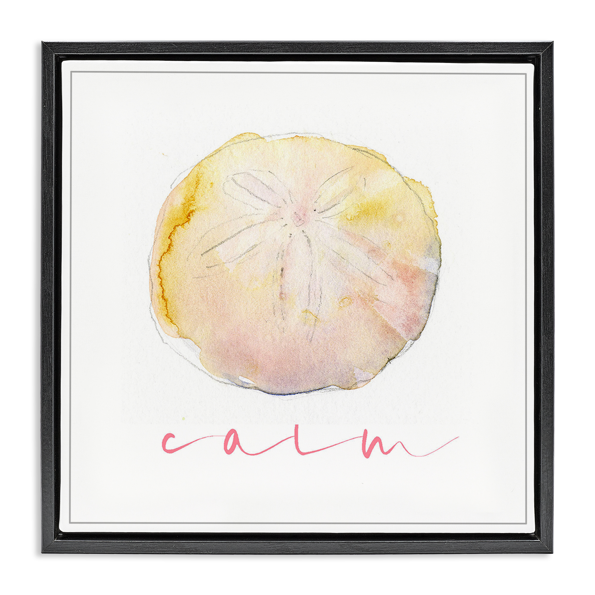 Stupell Industries Sand Dollar Calm Phrase Nautical & Beach Painting Black Floater Framed Canvas Art Print Wall Art, 25 x 25