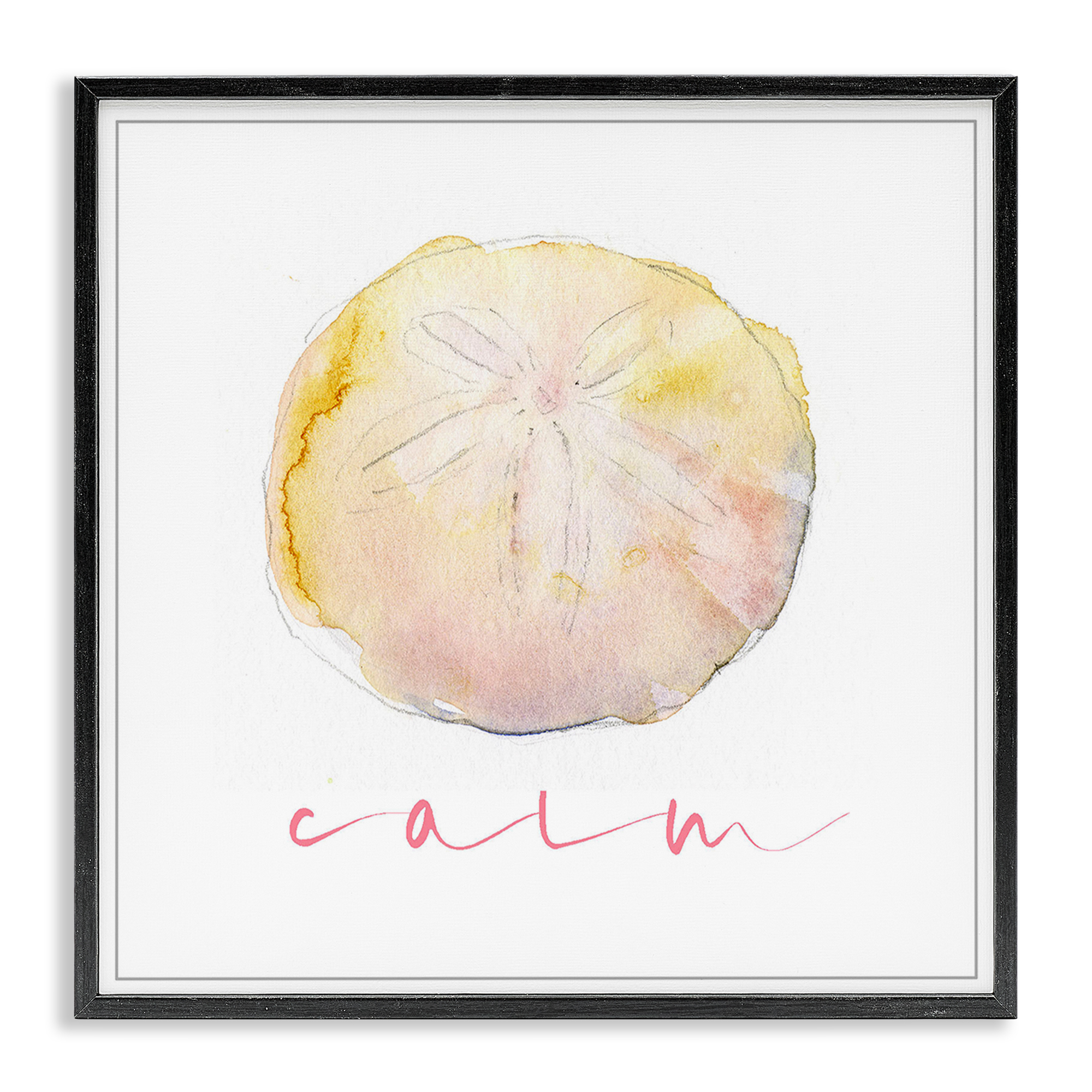 Stupell Industries Sand Dollar Calm Phrase Nautical & Beach Painting Black Framed Art Print Wall Art, 24 x 24