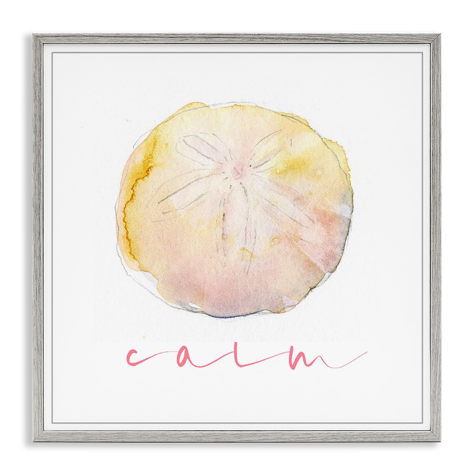Stupell Industries Sand Dollar Calm Phrase Nautical & Beach Painting Gray Framed Art Print Wall Art, 17 x 17