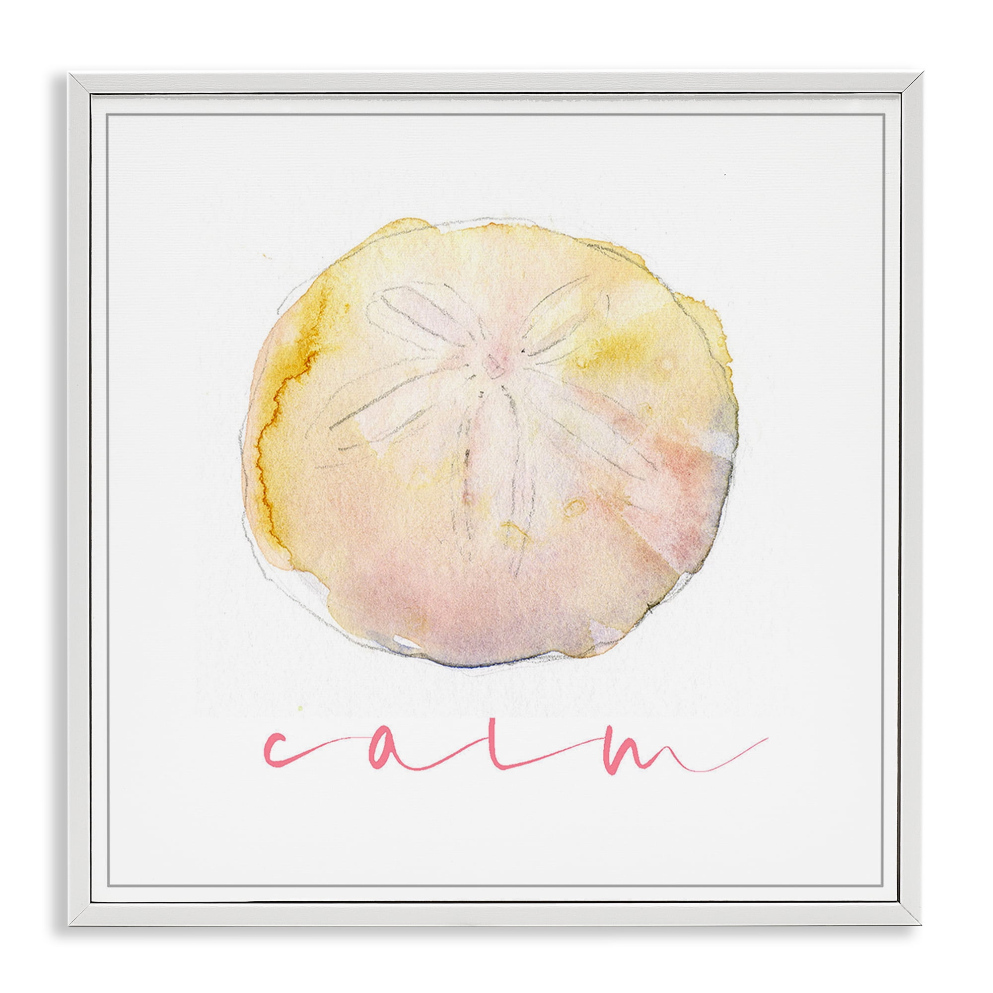 Stupell Industries Sand Dollar Calm Phrase Nautical & Beach Painting White Framed Art Print Wall Art, 17 x 17