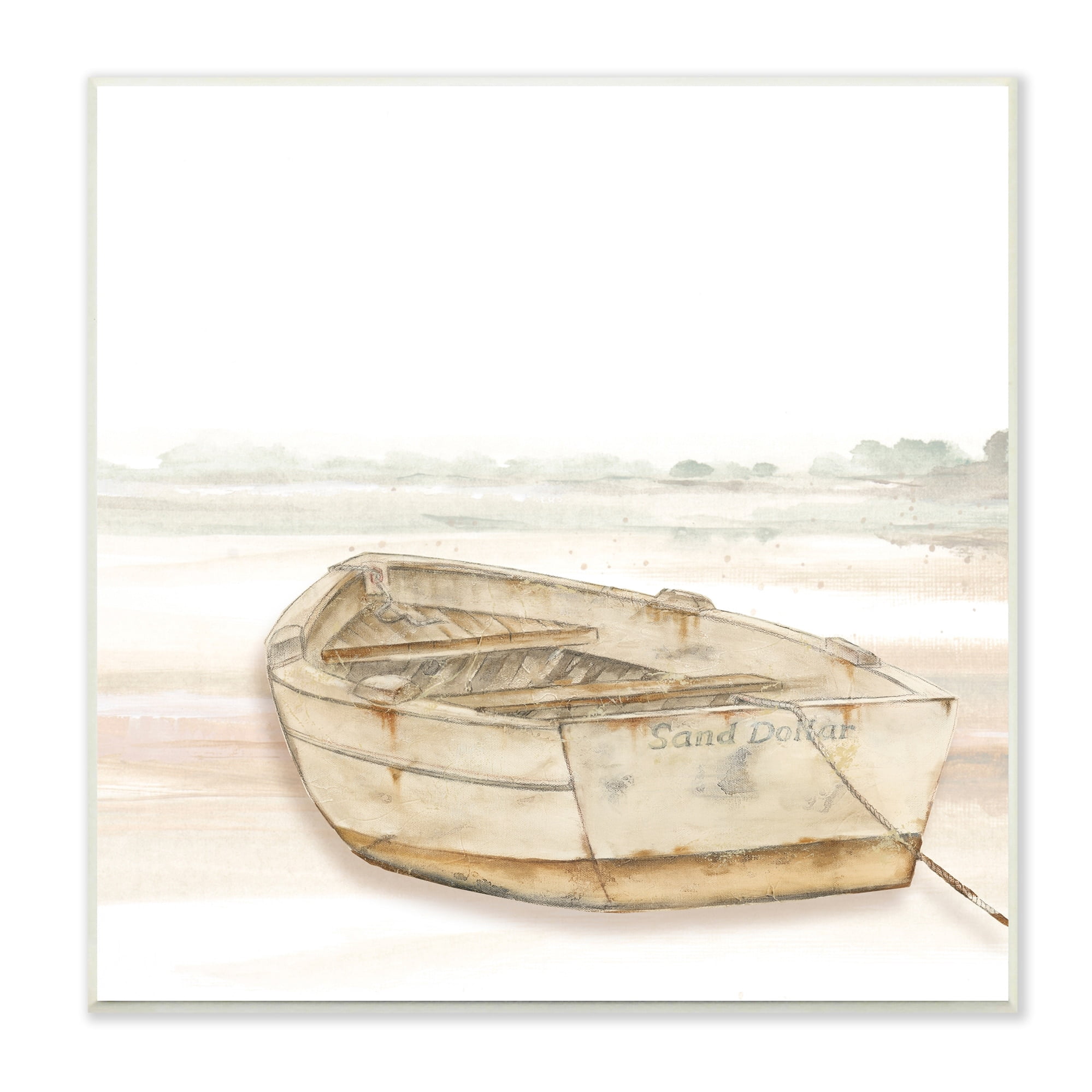 Stupell Industries Sand Dollar Logged Rowboat Ready to Sail Horizon,12 x 12, Design by Patricia Pinto
