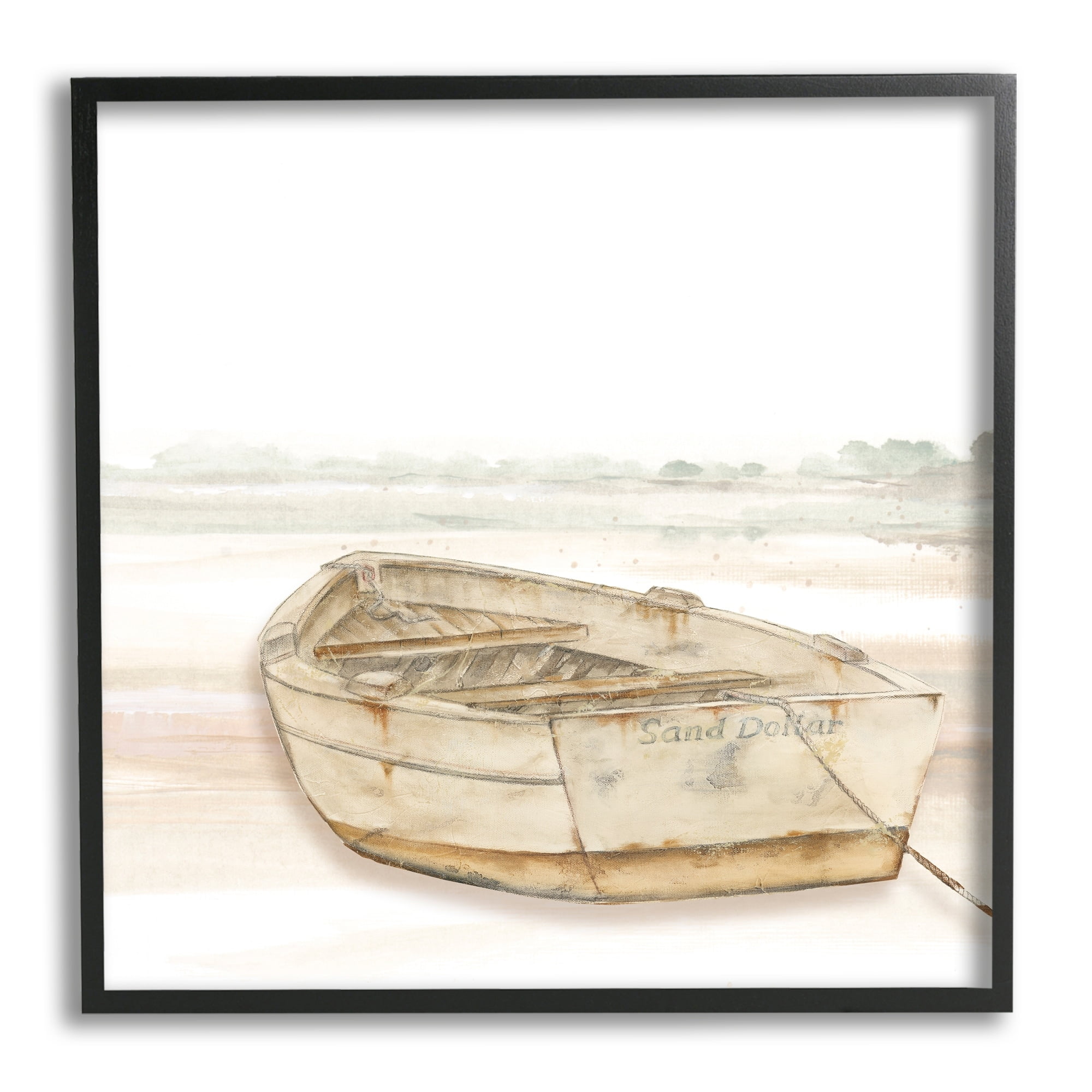 Stupell Industries Sand Dollar Logged Rowboat Ready to Sail Horizon,12 x 12, Design by Patricia Pinto